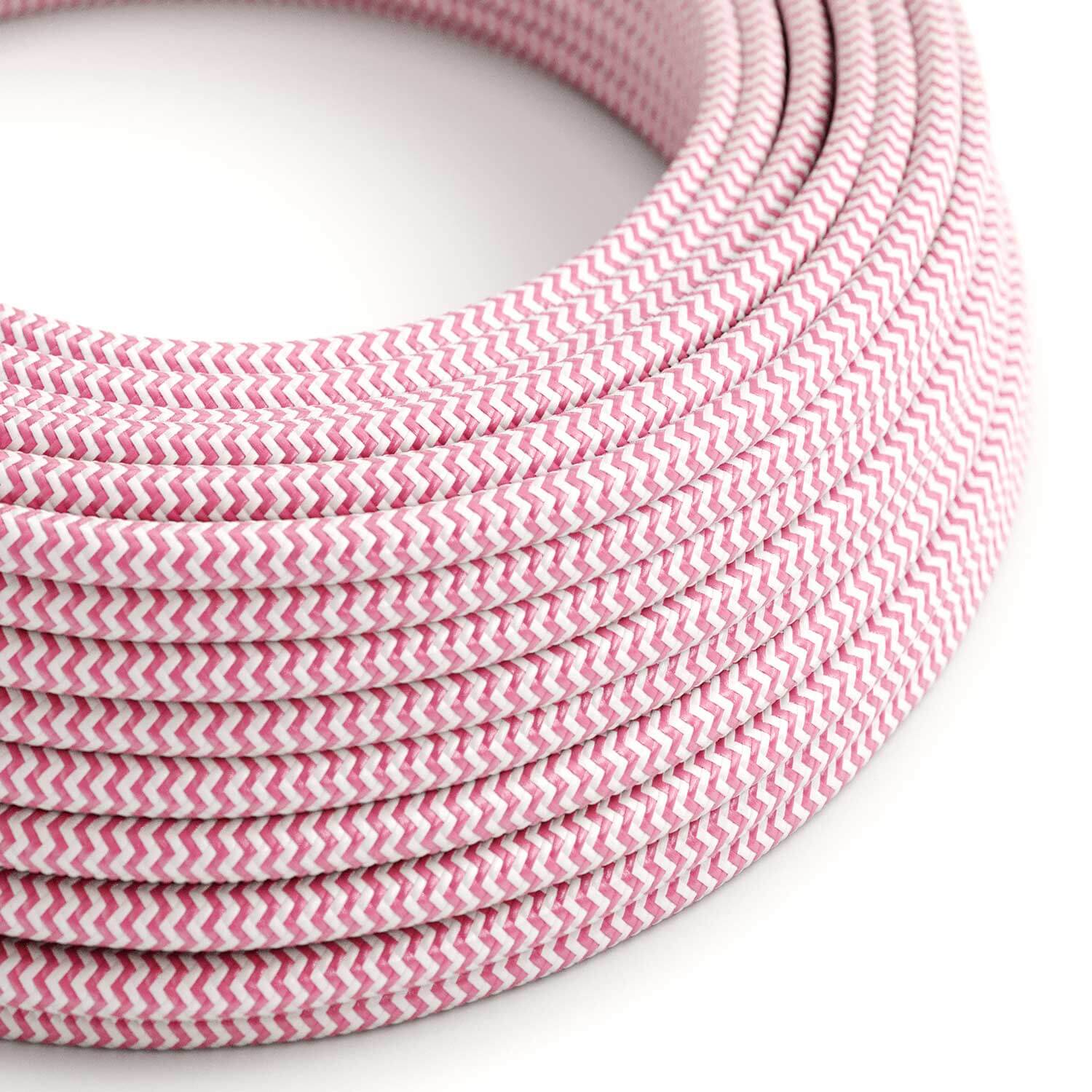Câble d’éclairage brillant Rose Fuchsia et Blanc Optique ZigZag – L’Original Creative Cables, pour lampes modernes – RZ08