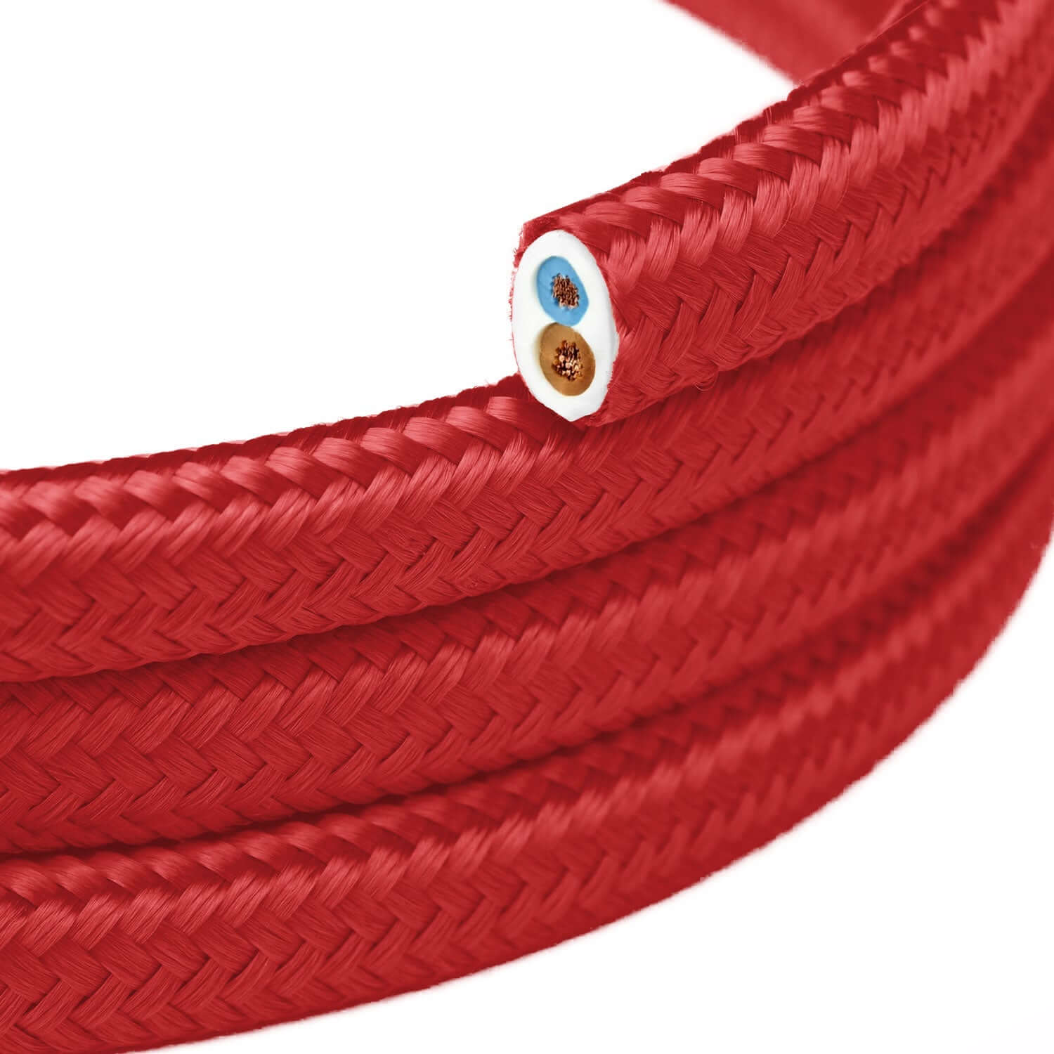 Câble d’éclairage plat recouvert de tissu Rouge Feu brillant - PM09