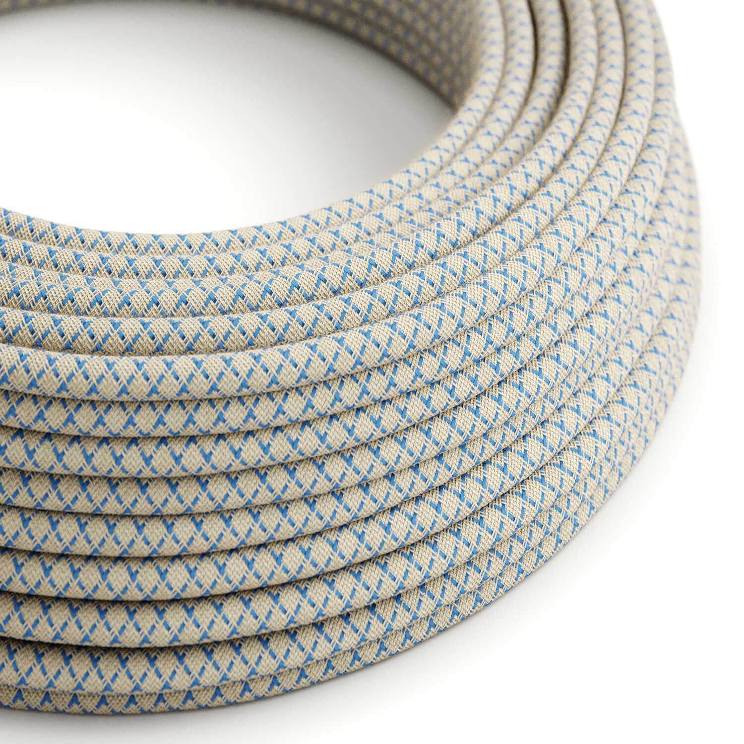 Câble pour éclairage textile Bleu Steward et Beige Losange - L’Original Creative Cables, donnez vie à vos lampes - RD65