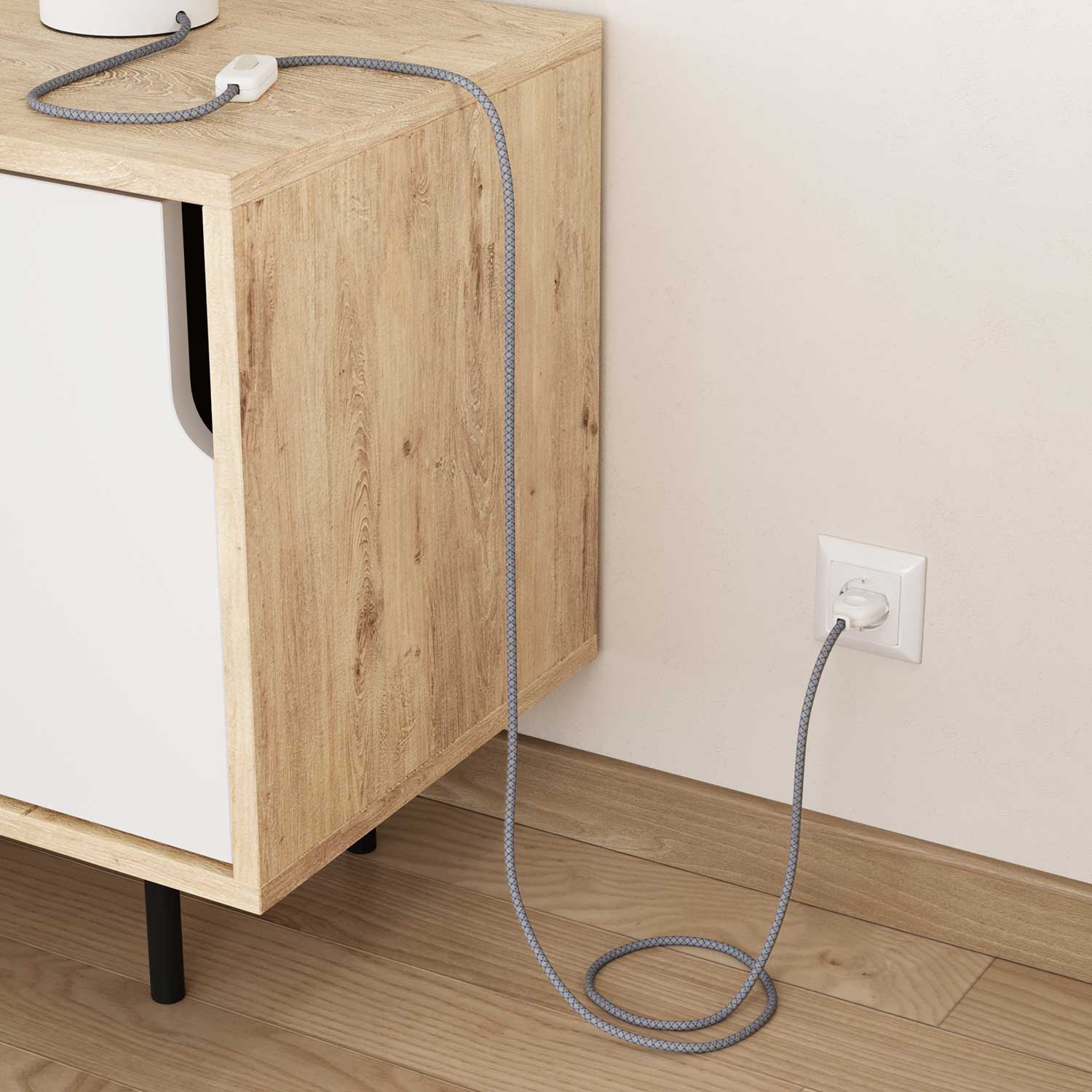 Câble pour éclairage textile Bleu Steward et Beige Losange - L’Original Creative Cables, donnez vie à vos lampes - RD65 - Image 3