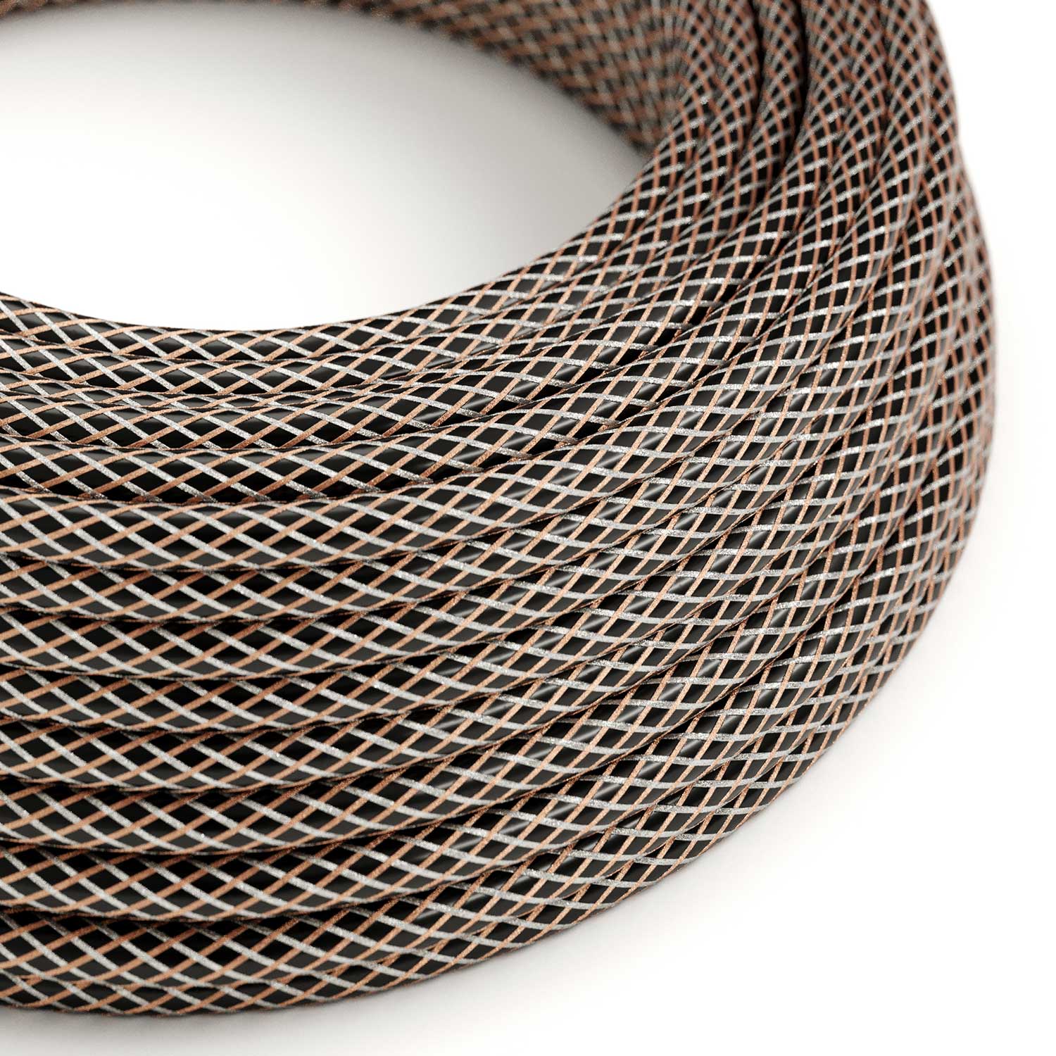 Câble rond recouvert tissu Pied-de-poule Cuivre - RR03