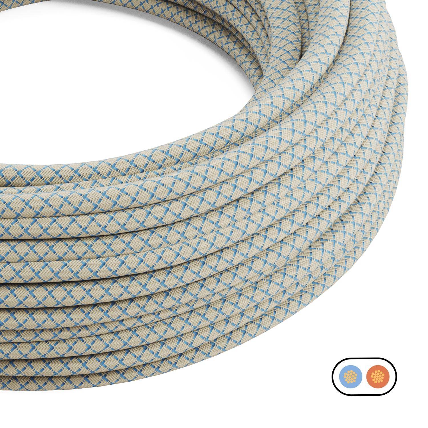 Câble textile plat Bleu Steward et Beige Losanga - PD65 - Image 2
