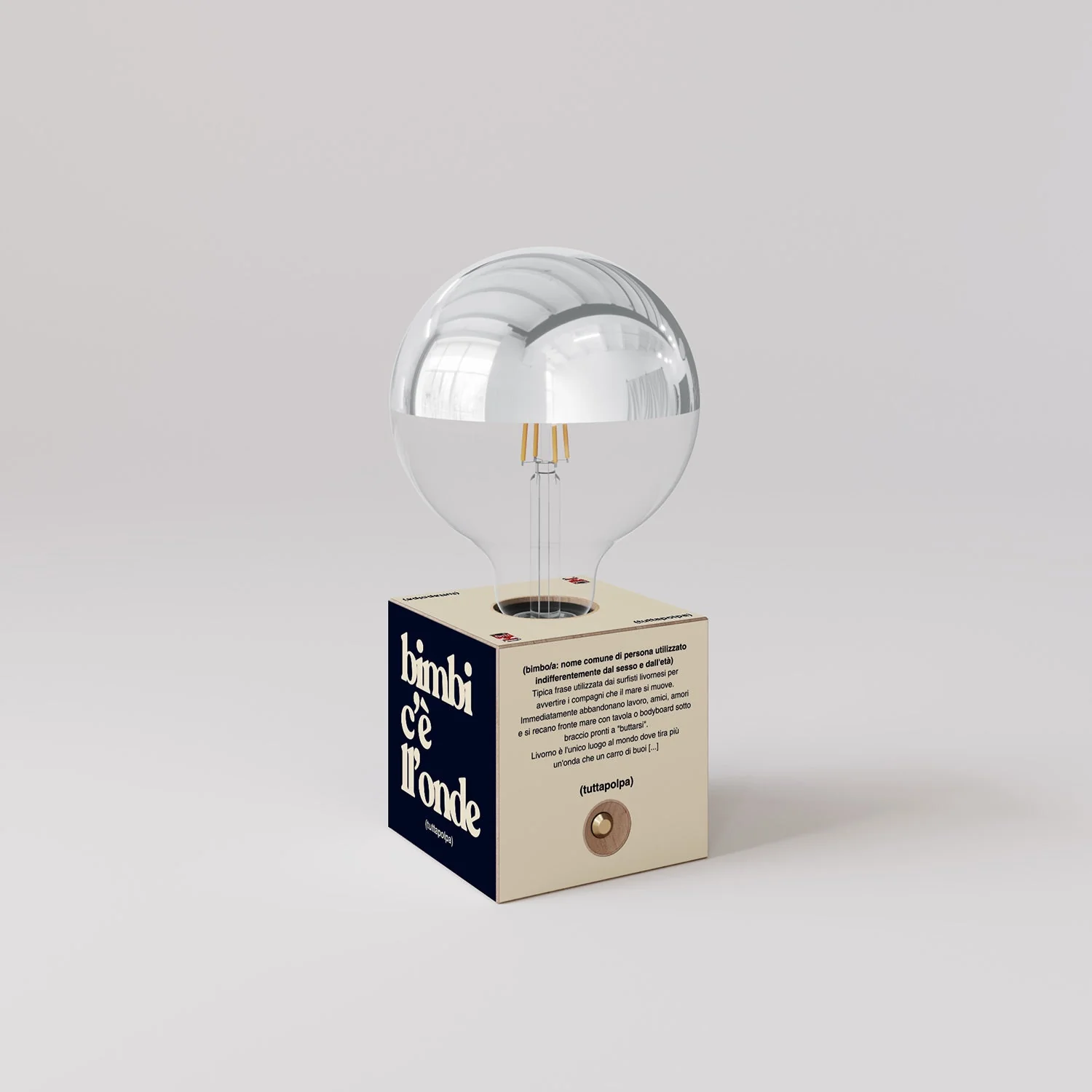 Lampe à batterie Cabless03 « Bimbi c’est l’onde » avec ampoule globe demi-sphère argent - Tuttapolpa - Image 3