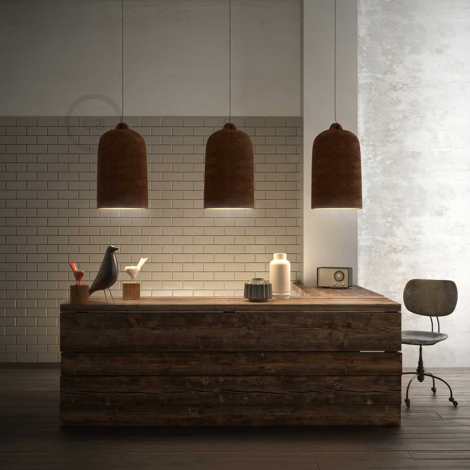Campana, abat-jour XL en céramique pour suspension - Fabriqué en Italie - Effet corten - Image 2