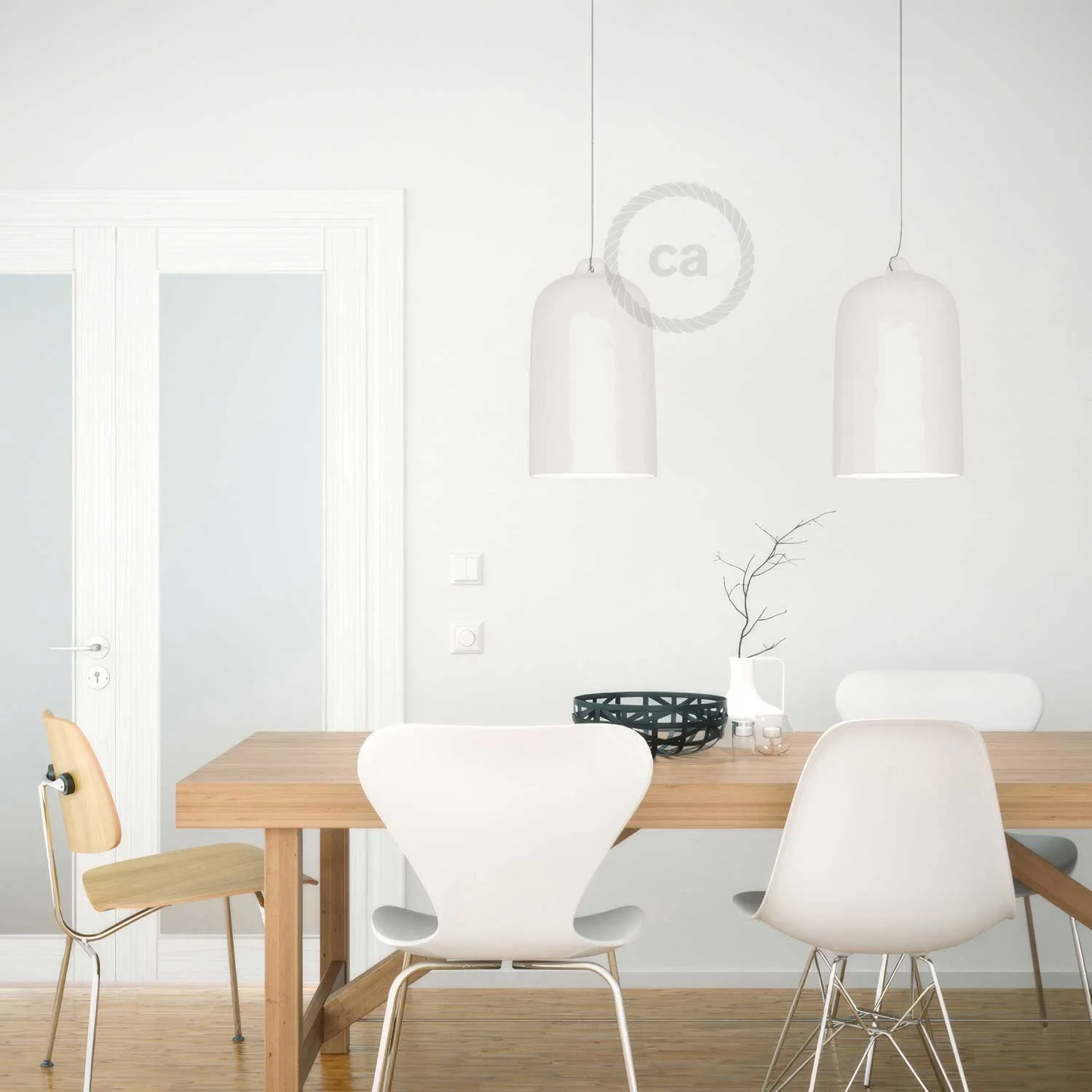 Cloche, abat-jour XL en céramique pour suspension - Fabriqué en Italie - Blanc brillant - Image 3