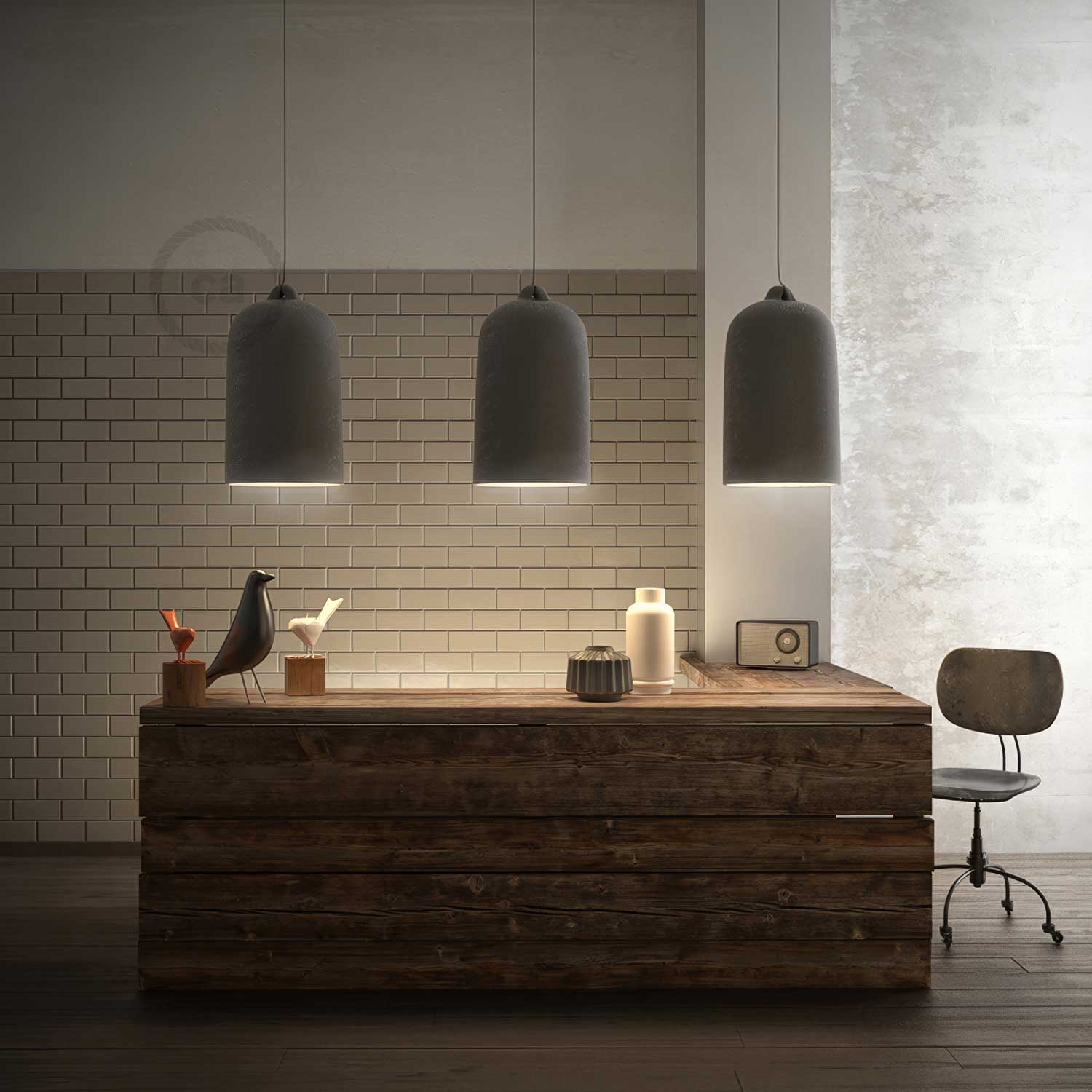Campana, abat-jour XL en céramique pour suspension - Made in Italy - Effet béton - Image 2