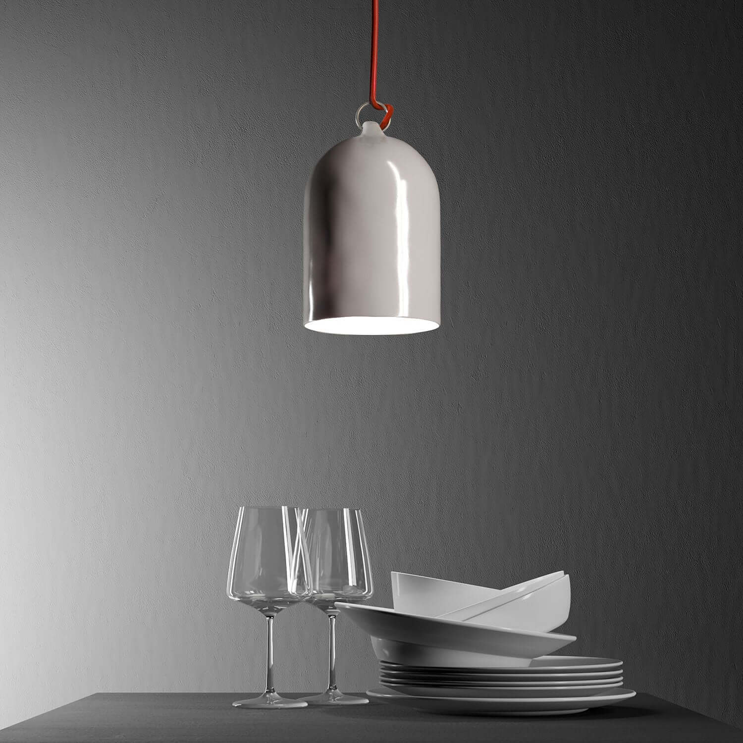 Campana Mini, abat-jour XS en céramique pour suspension - Fabriqué en Italie - Blanc brillant - Image 3