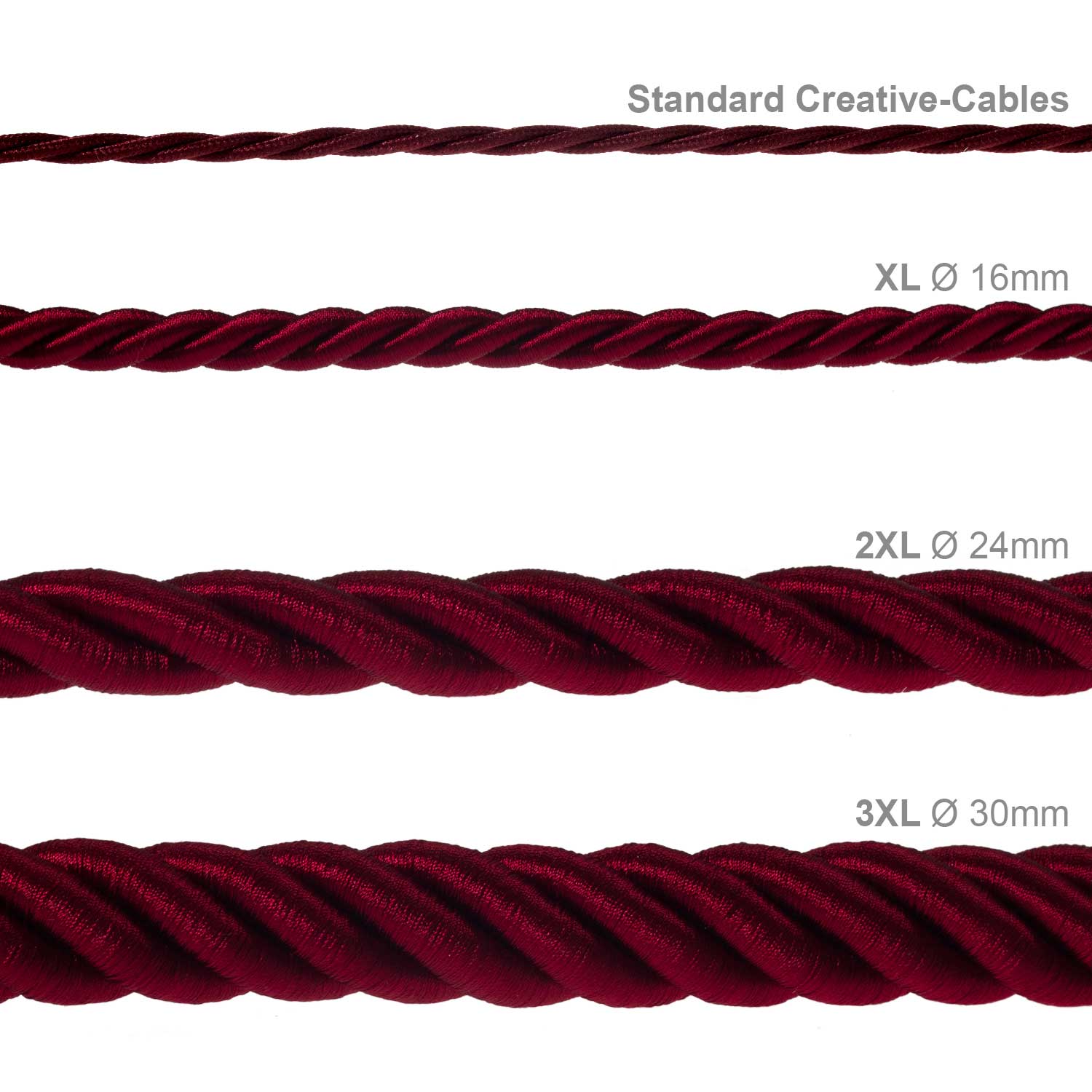 Cordon électrique 3x0,75 gainé de tissu bordeaux foncé brillant - Image 4