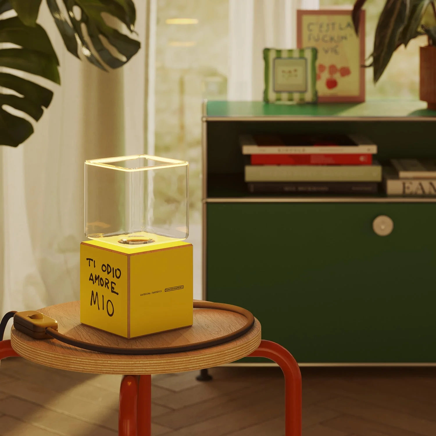 Lampe de table Cubetto avec fiche US, « Ti odio amore mio » Ghost bulb - Santomanifesto - Image 2