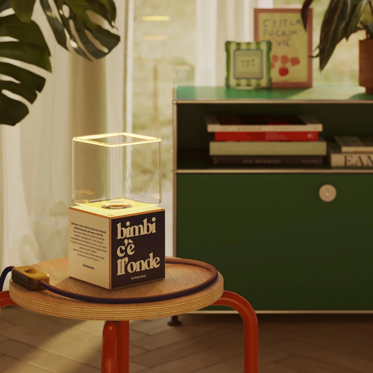 Lampe de table Cubetto avec fiche US, ampoule Ghost « Bimbi c’è l’onde » - Tuttapolpa - Image 2