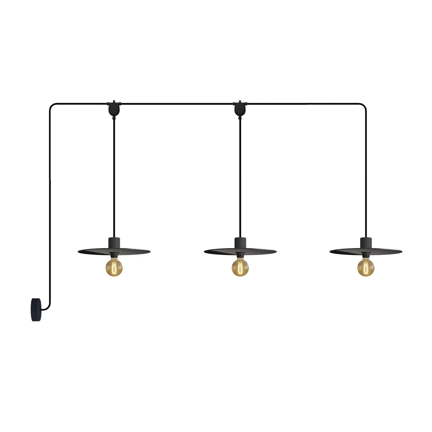 E-Snake EIVA Lampe d’extérieur pour endroits humides avec 3 lumières, rosace et abat-jours - Noir