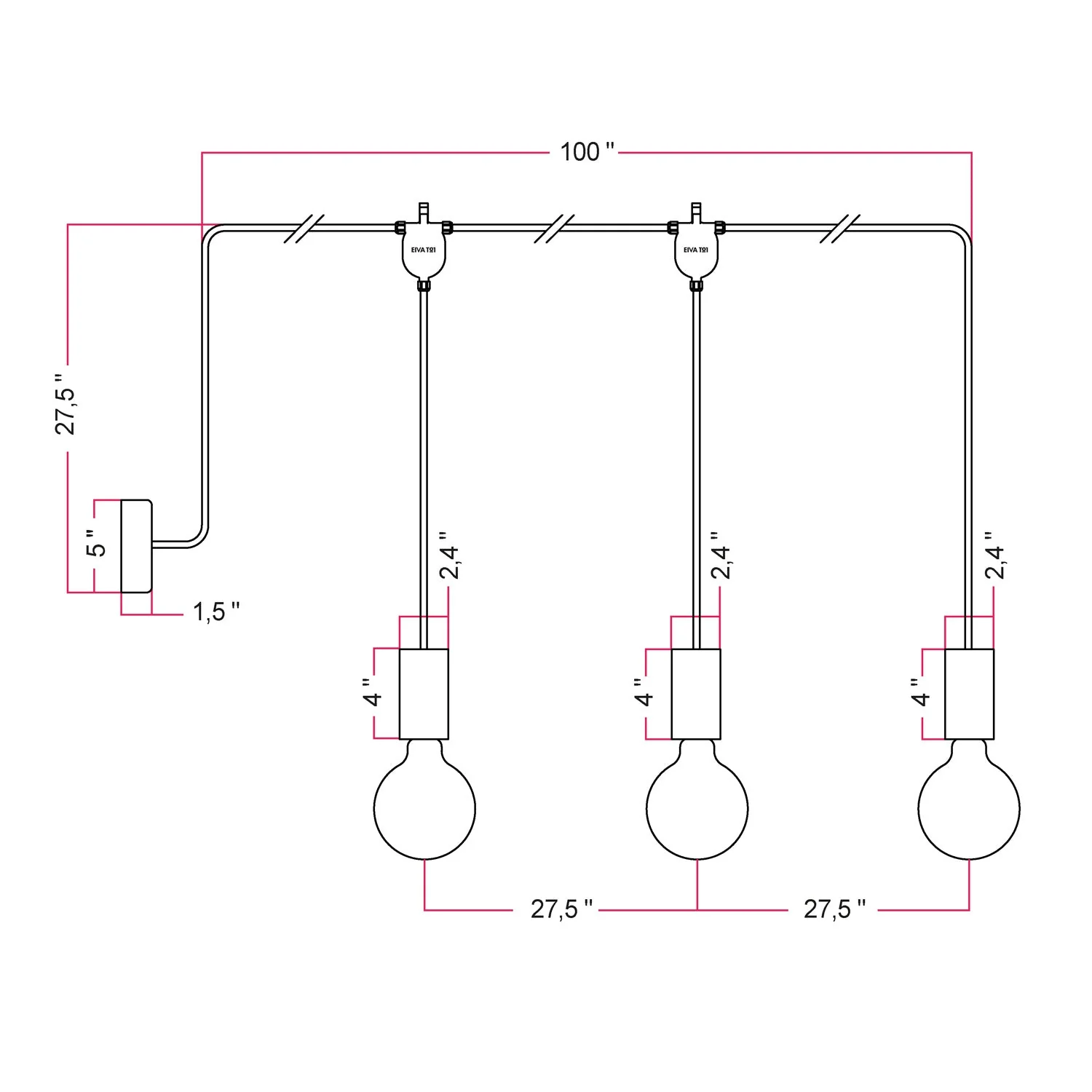 E-Snake EIVA lampe d’extérieur à 3 lumières avec rosace – Gris glacier - Image 4