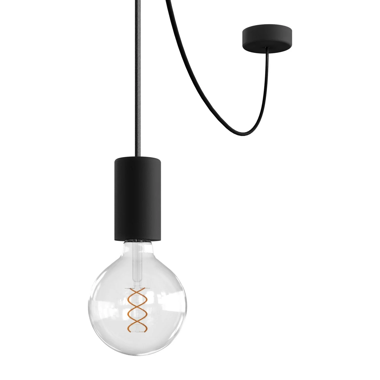 Suspension extérieure EIVA ELEGANT avec câble textile, décentralisateur, pavillon et douille pour lieux humides - Noir