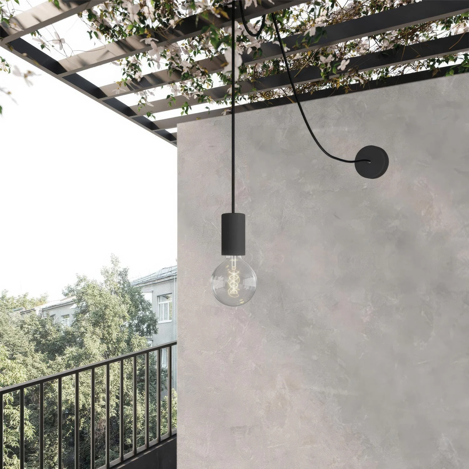 Suspension extérieure EIVA ELEGANT avec câble textile, décentralisateur, pavillon et douille pour lieux humides - Noir - Image 2