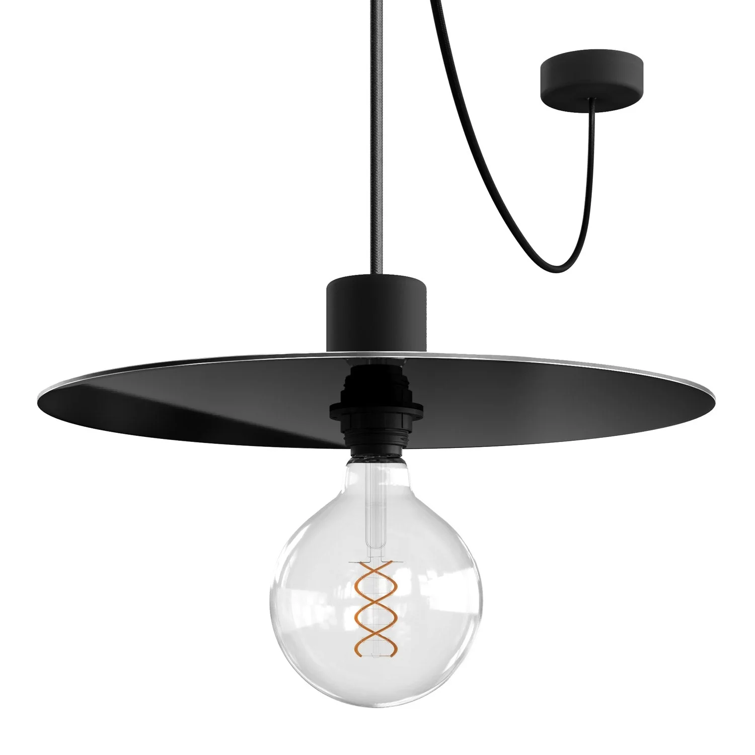 EIVA ELEGANT Suspension avec câble tissu, abat-jour Ellepì, rosace et douille pour lieux humides – Noir