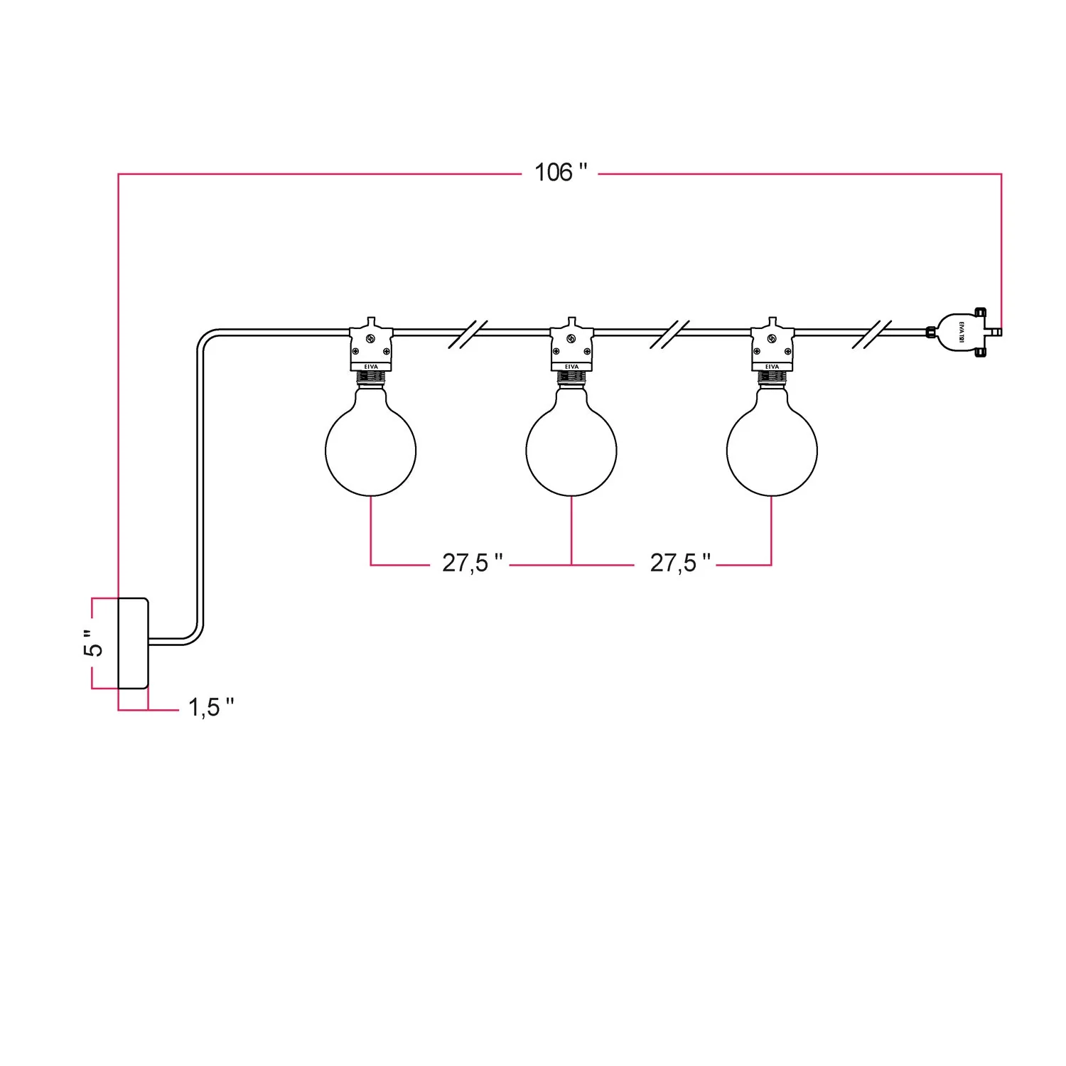 Guirlande extérieure EIVA pour lieux humides avec 3 lumières et rosace - Blanc - Image 4
