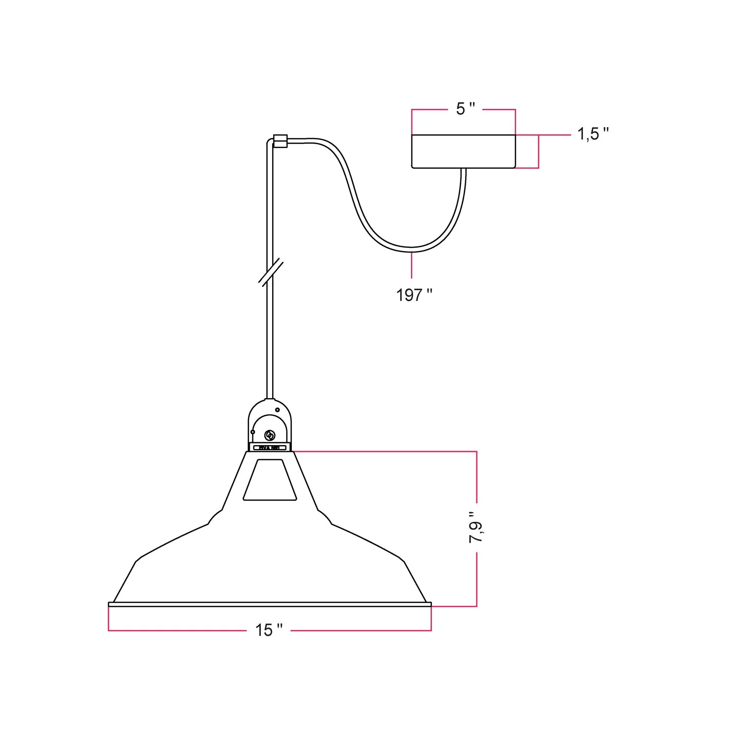 EIVA Suspension d’extérieur avec abat-jour, câble textile, décentralisateur, rosace et douille adaptée aux zones humides - Noir - Image 4