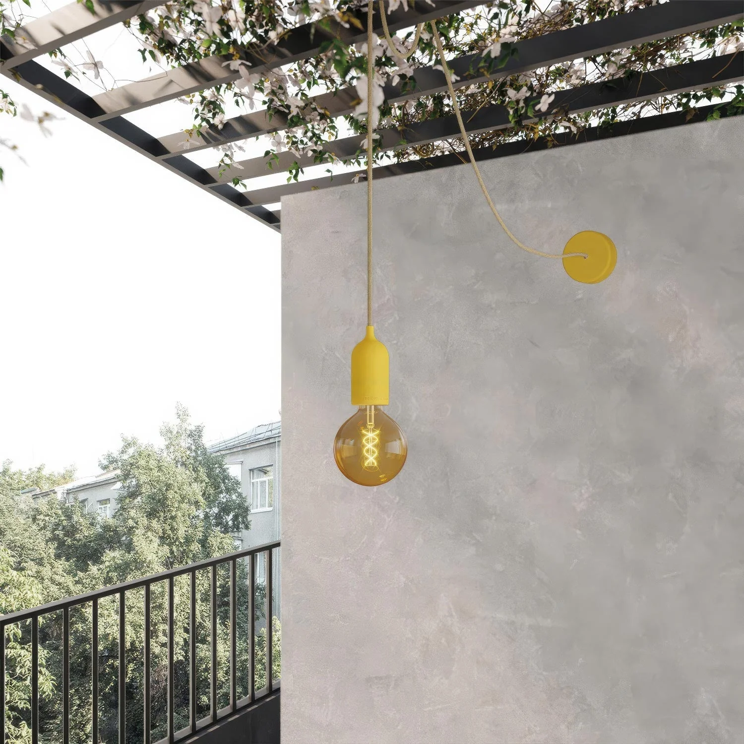 EIVA PASTEL Suspension extérieure avec câble textile, décentralisateur, rosace et douille pour lieux humides - Jaune moutarde - Image 2