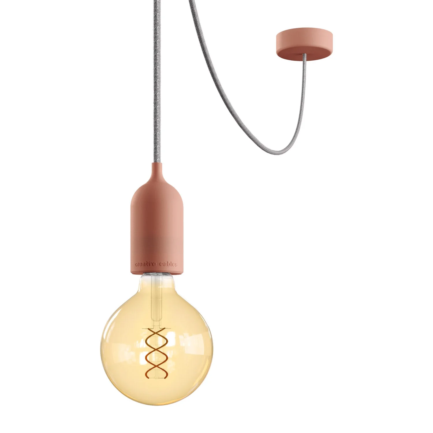 EIVA PASTEL Suspension extérieure avec câble textile, décentralisateur, rosace et douille pour lieux humides - Saumon