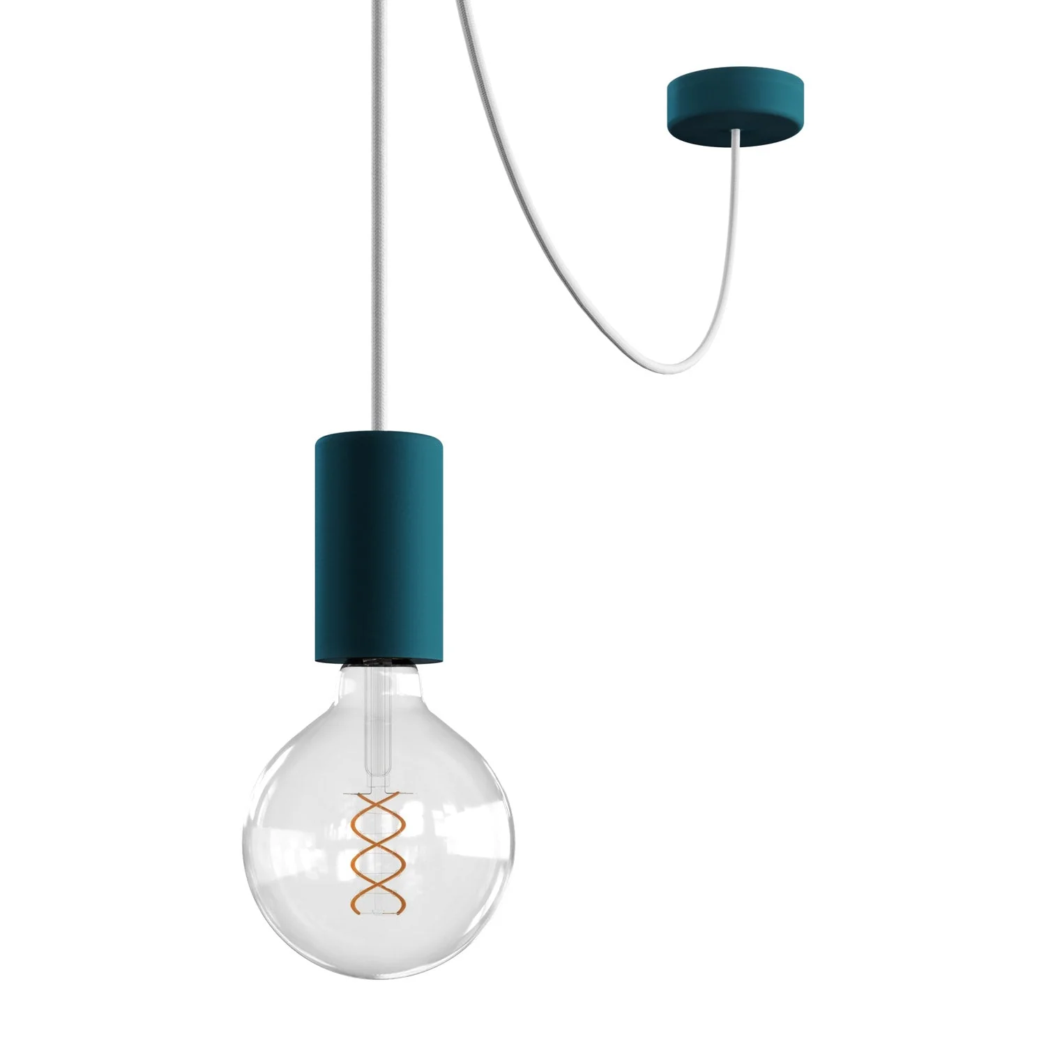 Suspension extérieure EIVA ELEGANT avec câble textile, décentralisateur, rosace et douille pour zones humides - Pétrole