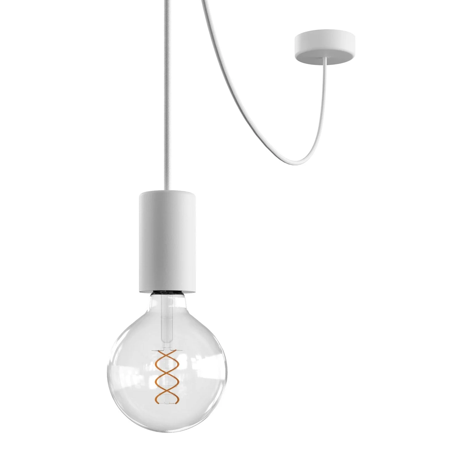 Suspension extérieure EIVA ELEGANT avec câble textile, décentralisateur, rosace et douille pour zones humides - Blanc