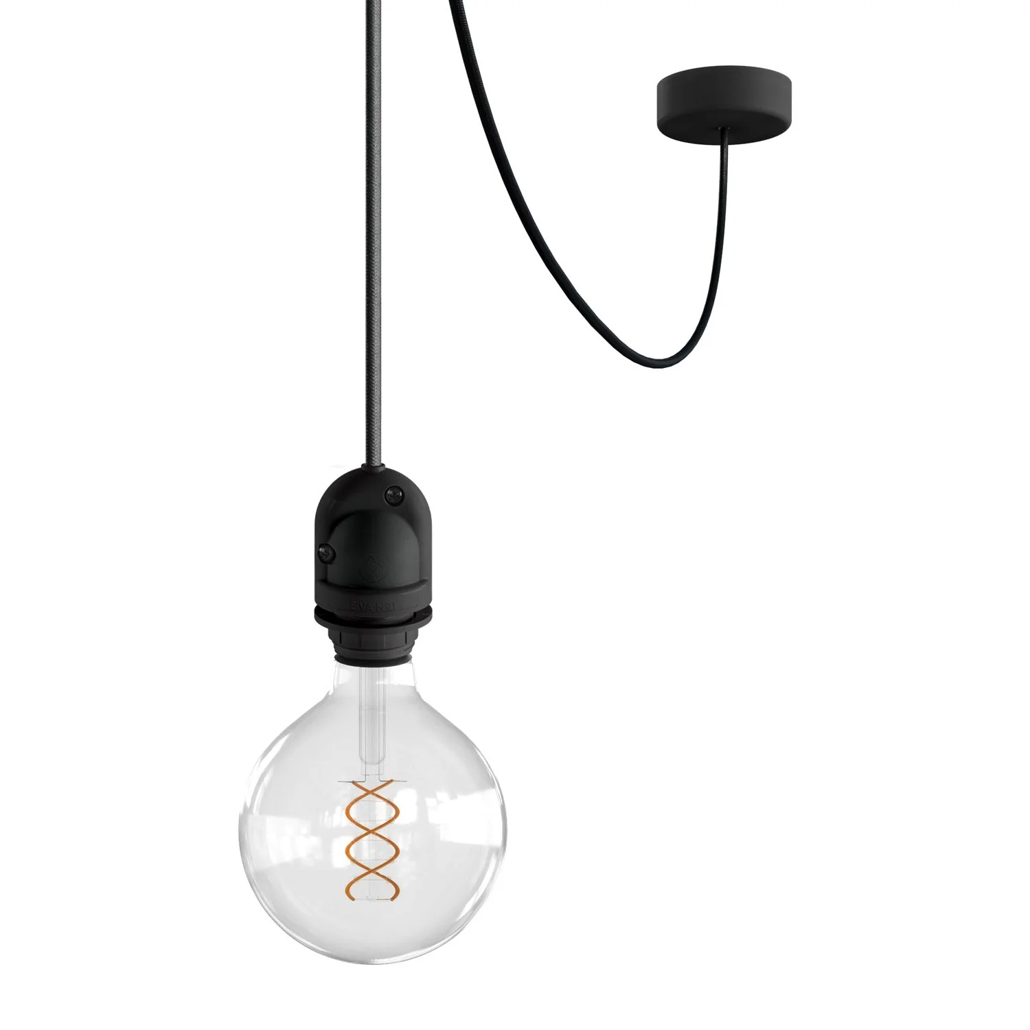 Suspension extérieure EIVA avec câble textile, décentralisateur, rosace et douille pour zones humides - Noir
