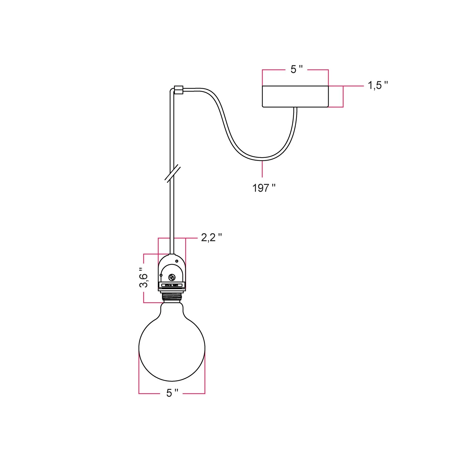 Suspension extérieure EIVA avec câble textile, décentralisateur, rosace et douille pour zones humides - Noir - Image 4