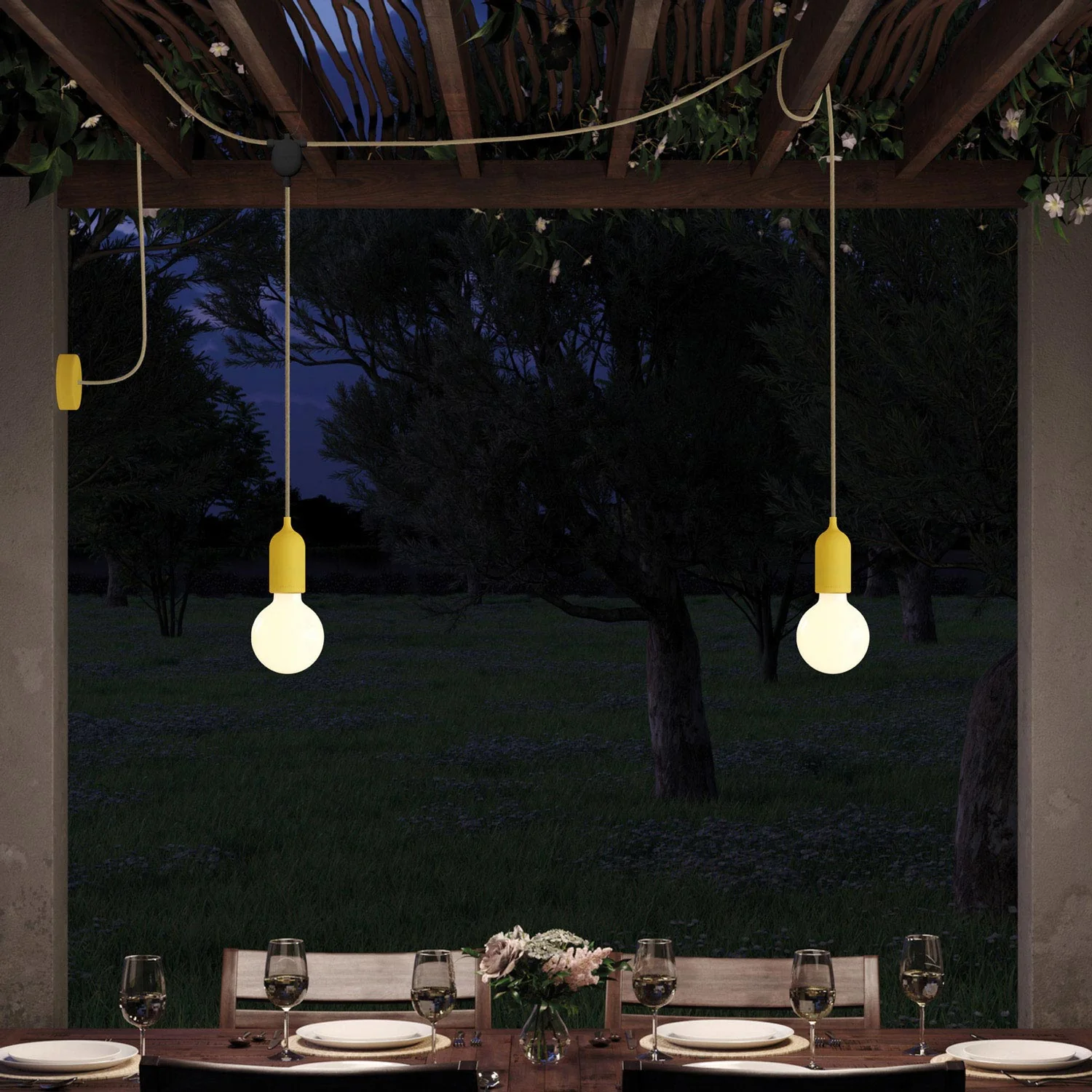 F-Snake EIVA lampe d'extérieur pour zones humides avec 2 lumières et rosace - Jaune moutarde - Image 2
