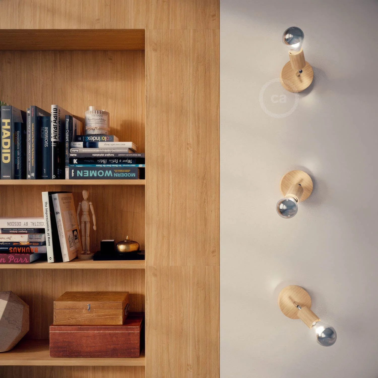 Fermaluce Wood 90°, la lampe rasante en bois naturel pour mur ou plafond - Neutre - Image 2