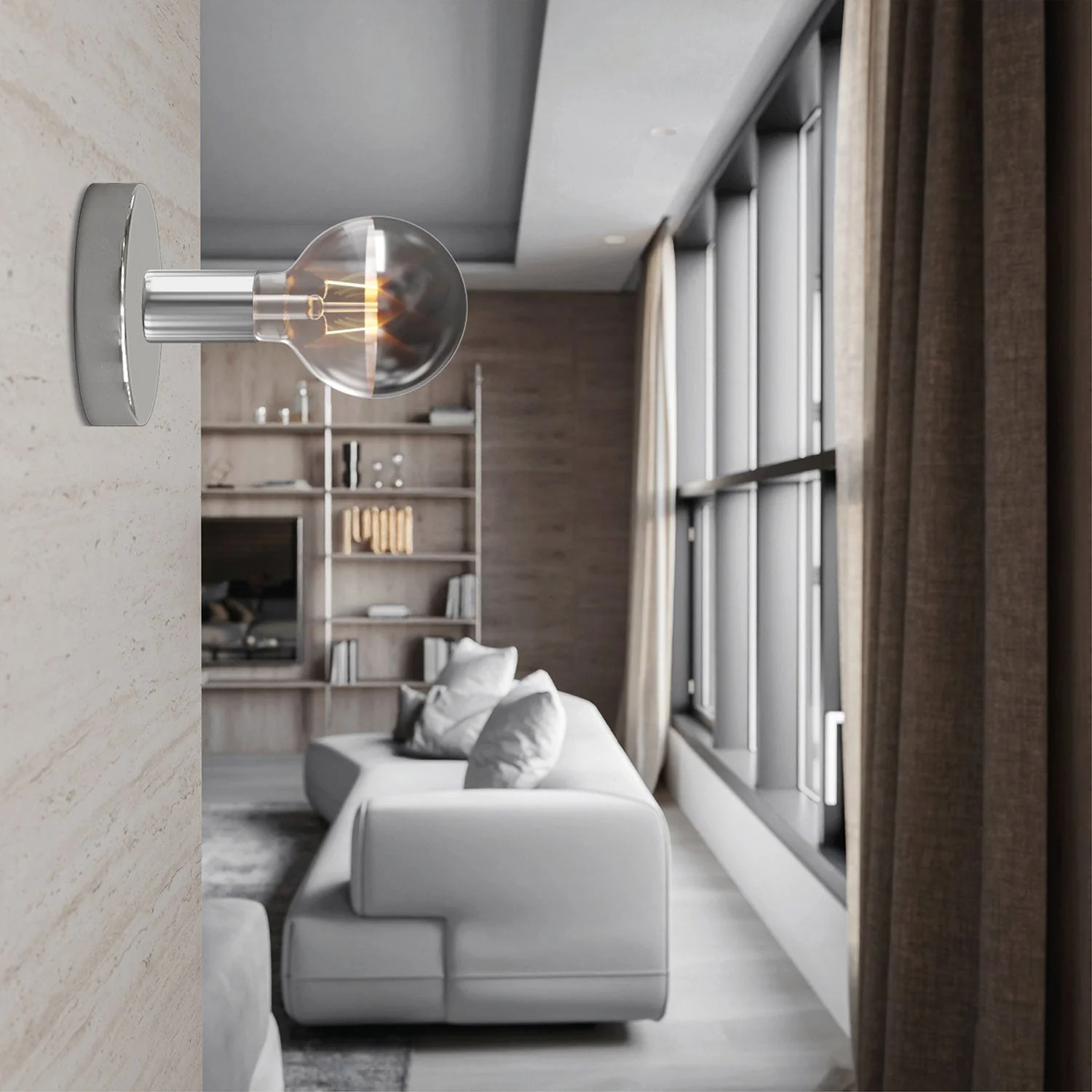Lampe Fermaluce en métal avec ampoule Globe - Chrome - Image 2