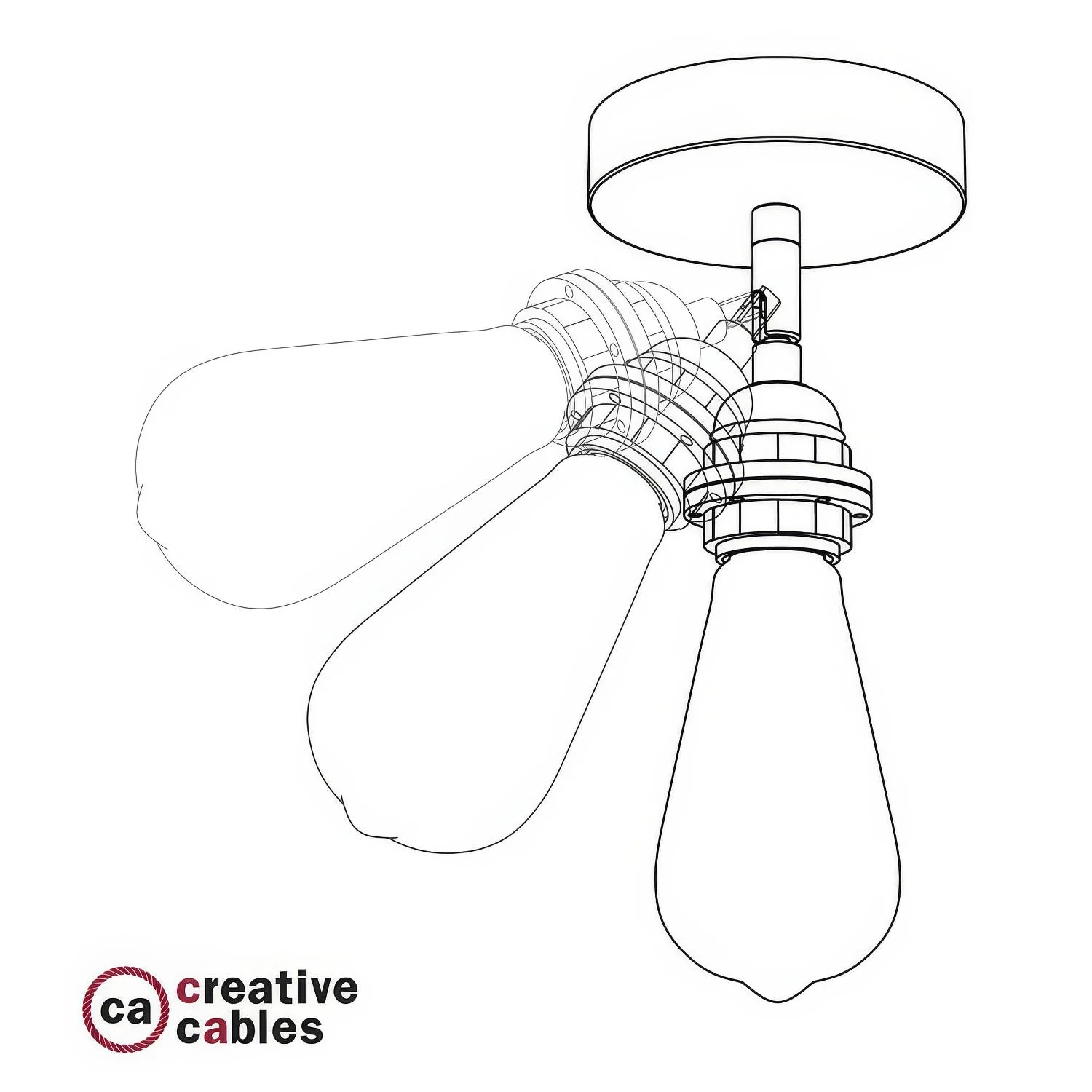 Fermaluce Métal 90° avec douille filetée E27, point lumineux en métal orientable - Laiton - Image 3
