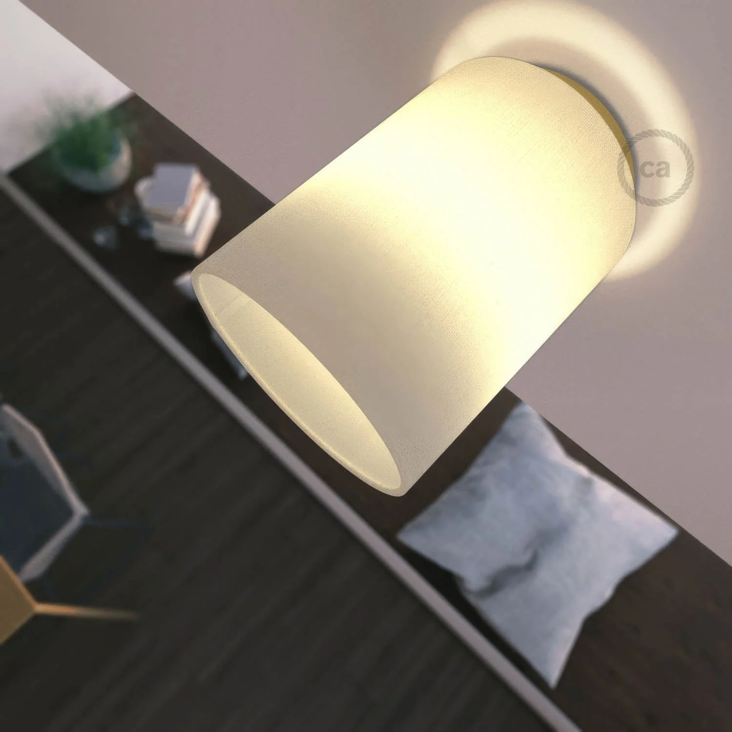 Fermaluce Metal avec abat-jour Cylindre, lampe filomurale - Lin blanc brillant - Image 2