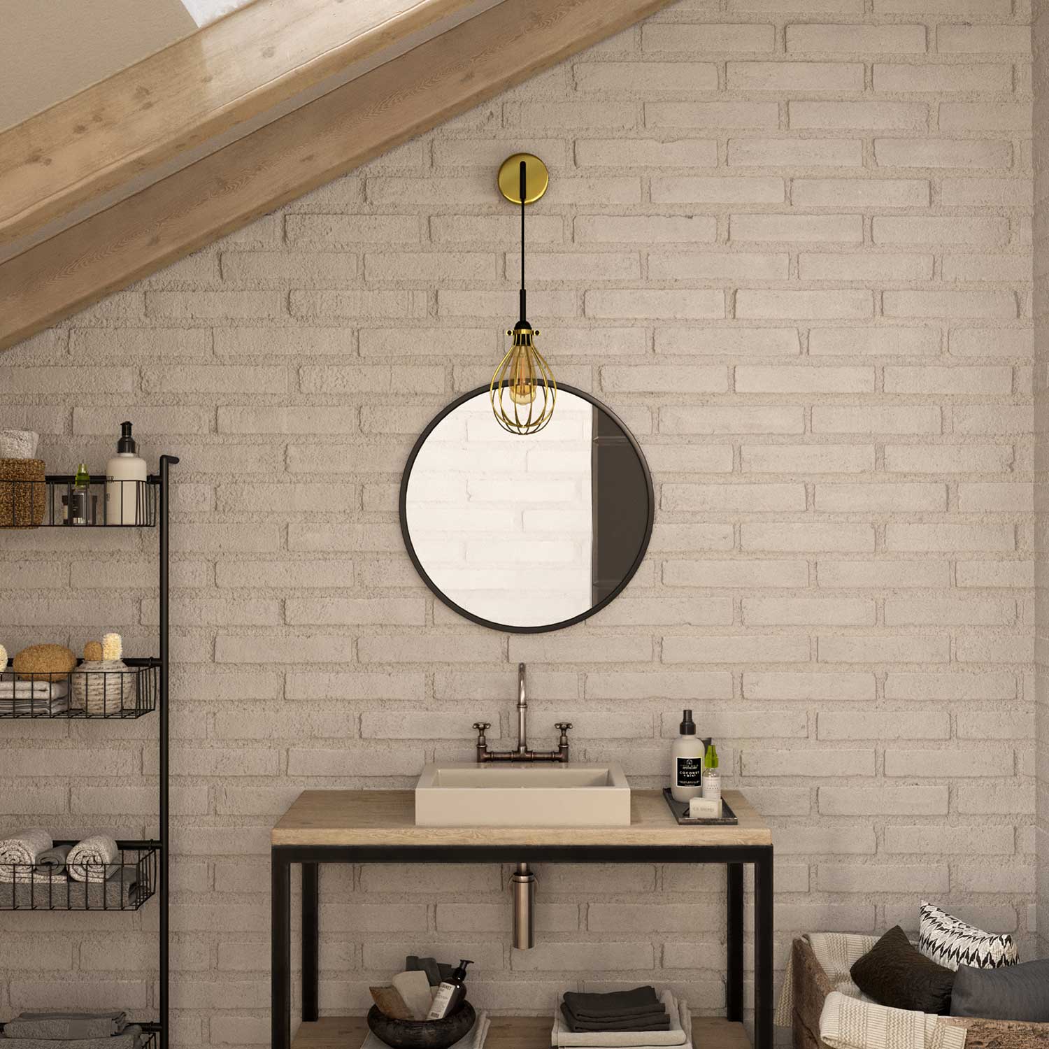 Fermaluce Metal avec abat-jour Drop, lampe murale en métal avec extension courbe et câble textile - Laiton - Image 2