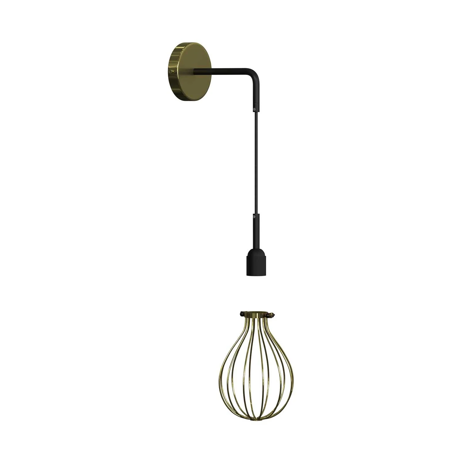 Fermaluce Metal avec abat-jour Drop, lampe murale en métal avec extension courbe et câble textile - Laiton - Image 3