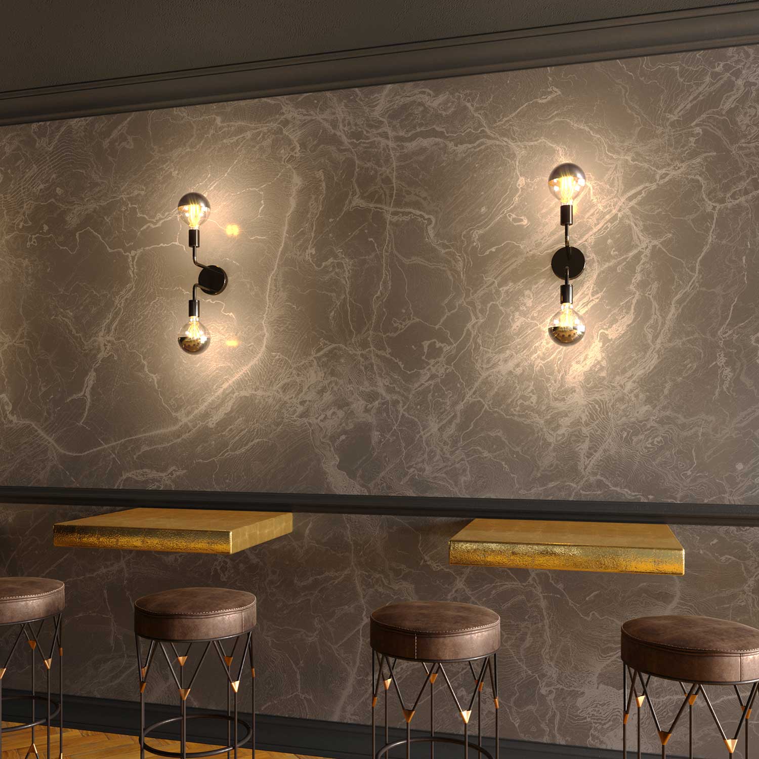 Fermaluce Metal, applique murale en métal avec double extension courbe - Noir perle - Image 2