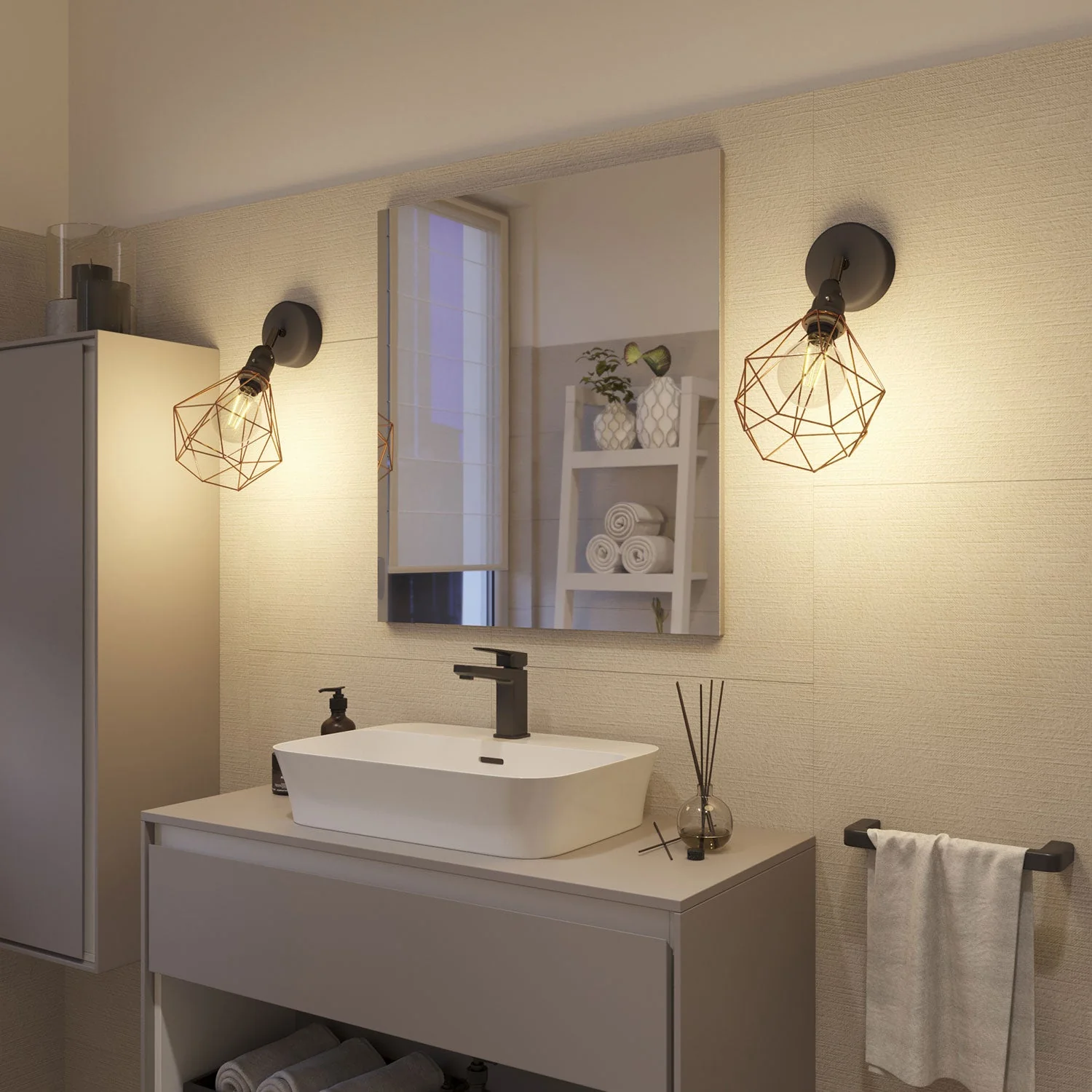 Fermaluce Modulair avec articulation orientable, abat-jour Diamond et douille IP65 étanche - Cuivre - Image 4
