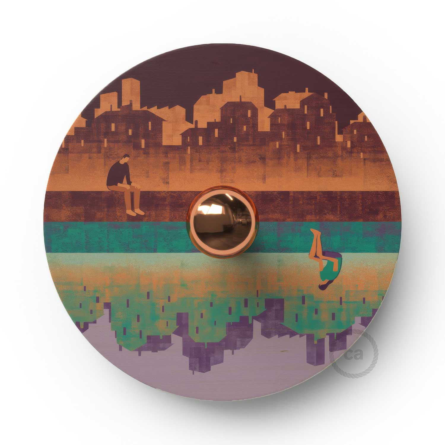 Fermaluce Romantic avec abat-jour UFO en bois double-face illustré par Davide Bonazzi