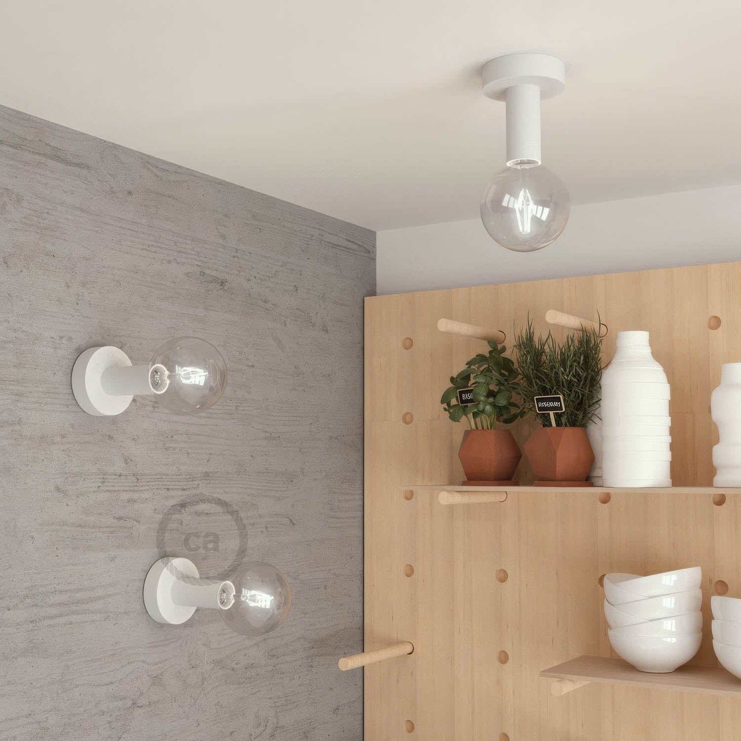Fermaluce Wood M, le point lumineux en bois mural ou plafond - Blanc - Image 2