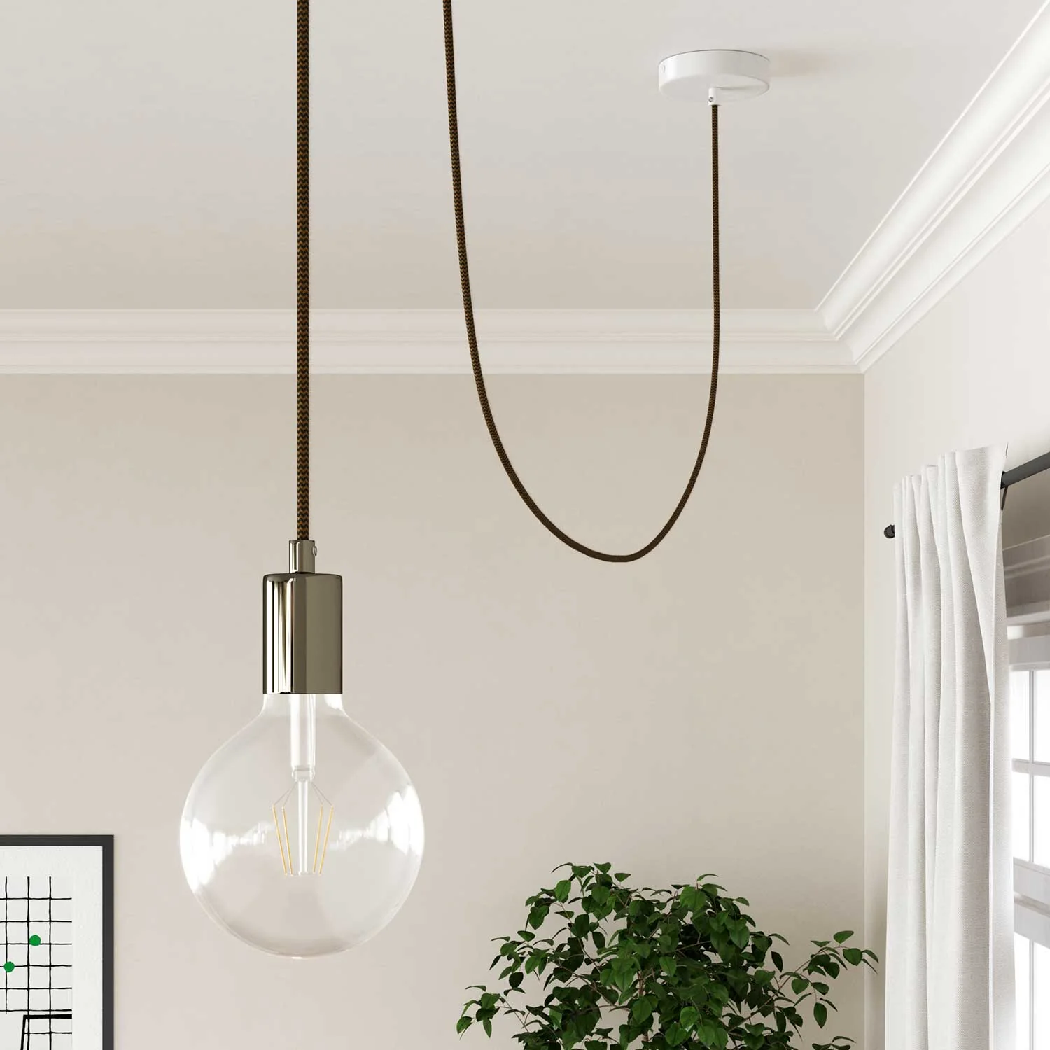 Fil électrique recouvert de tissu - Chevron Coton Moutarde & Anthracite RZ27 - Homologué UL - Image 3