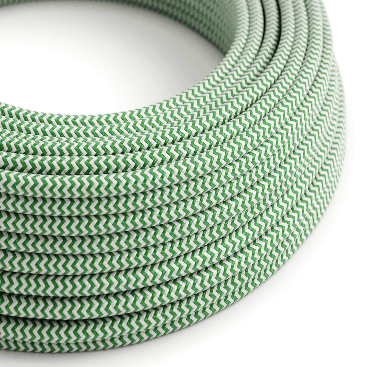 Fil électrique gainé de tissu Vert Prairie et Blanc Optique ZigZag - L’Original Creative Cables, pour vos lampes - RZ06