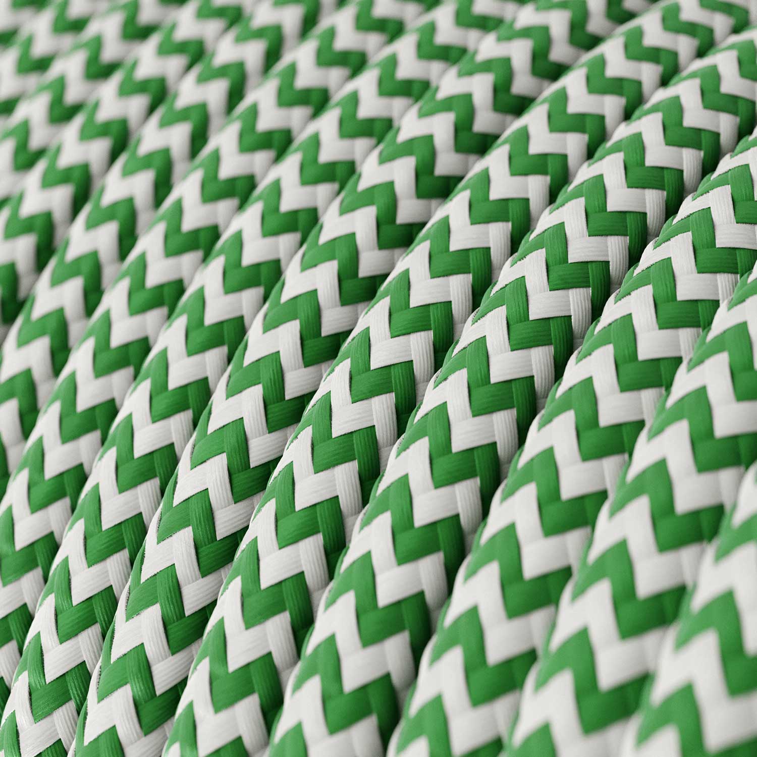 Fil électrique gainé de tissu Vert Prairie et Blanc Optique ZigZag - L’Original Creative Cables, pour vos lampes - RZ06 - Image 2