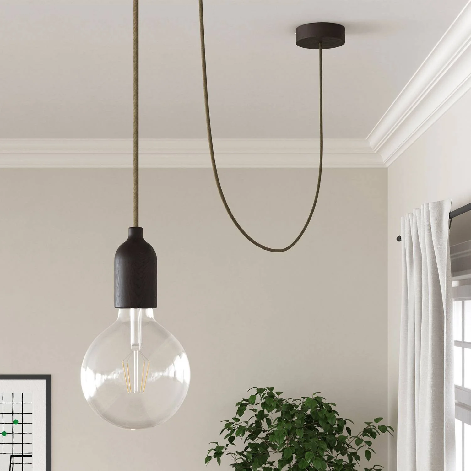 Fil recouvert de tissu - Jute Marron Écorce RN26 - Certifié UL - Image 3