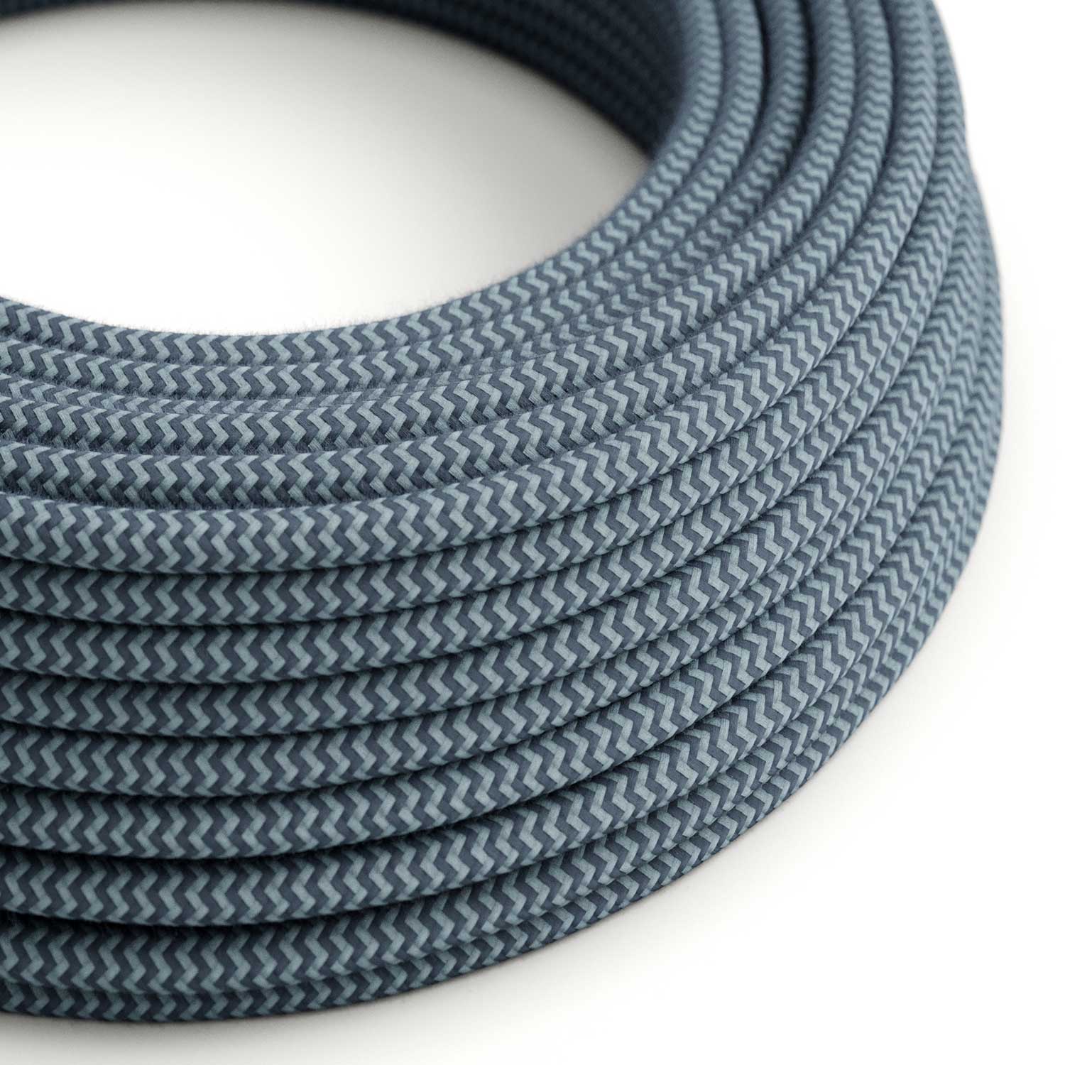 Câble recouvert de tissu - Chevron Coton Bleu RZ25 - Homologué UL