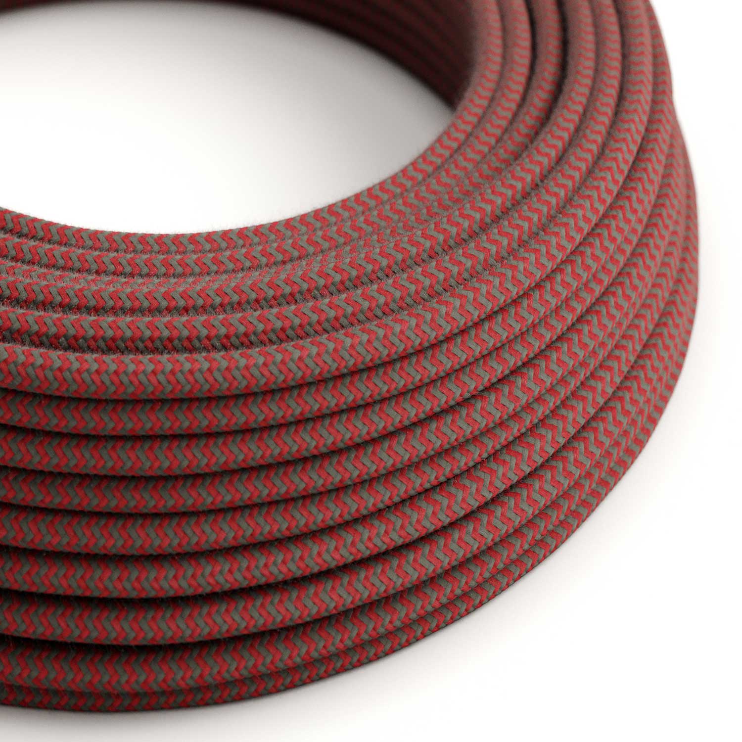 Fil électrique recouvert de tissu - Coton Rouge & Gris Chevron RZ28 - Homologué UL