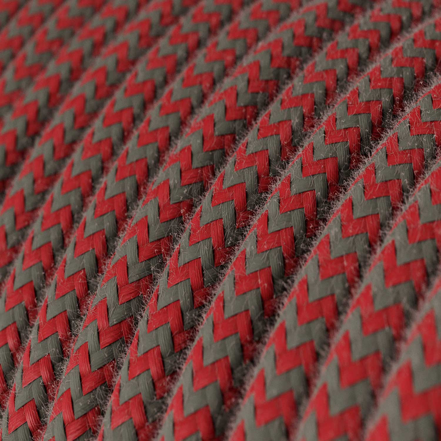 Fil électrique recouvert de tissu - Coton Rouge & Gris Chevron RZ28 - Homologué UL - Image 2