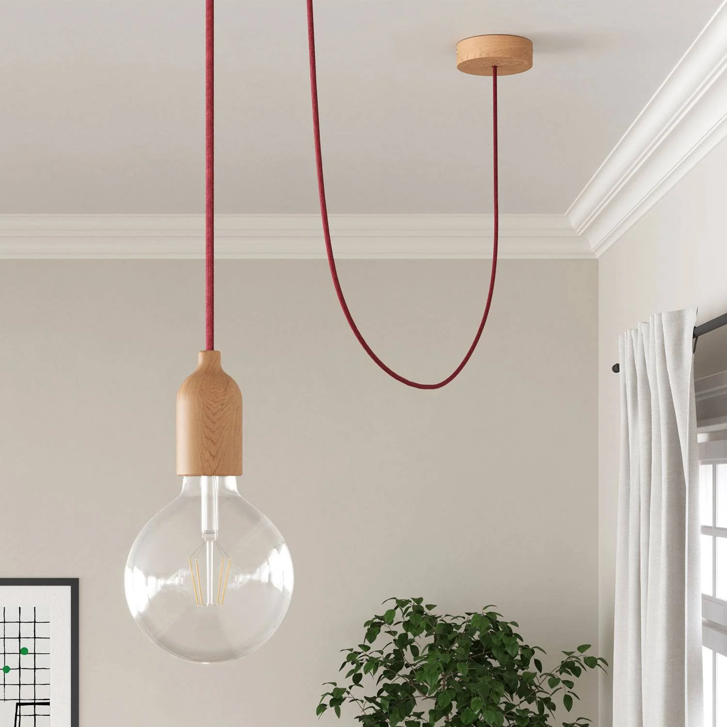Fil Électrique Gainé de Tissu - Jute Rouge Cerise RN24 - UL Certifié - Image 3