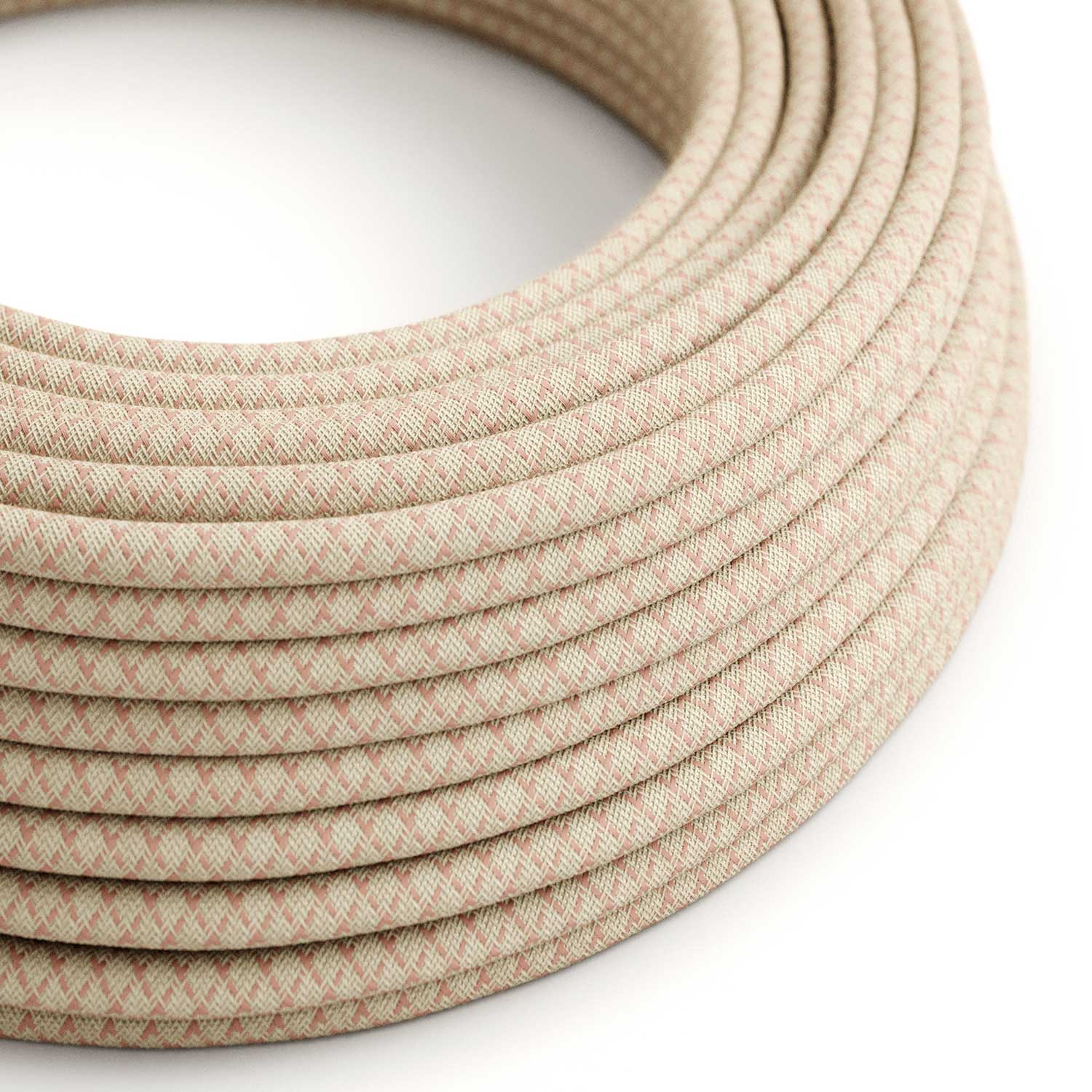 Fil en tissu - Lin naturel et rose à motifs croisés RD61 - Homologué UL