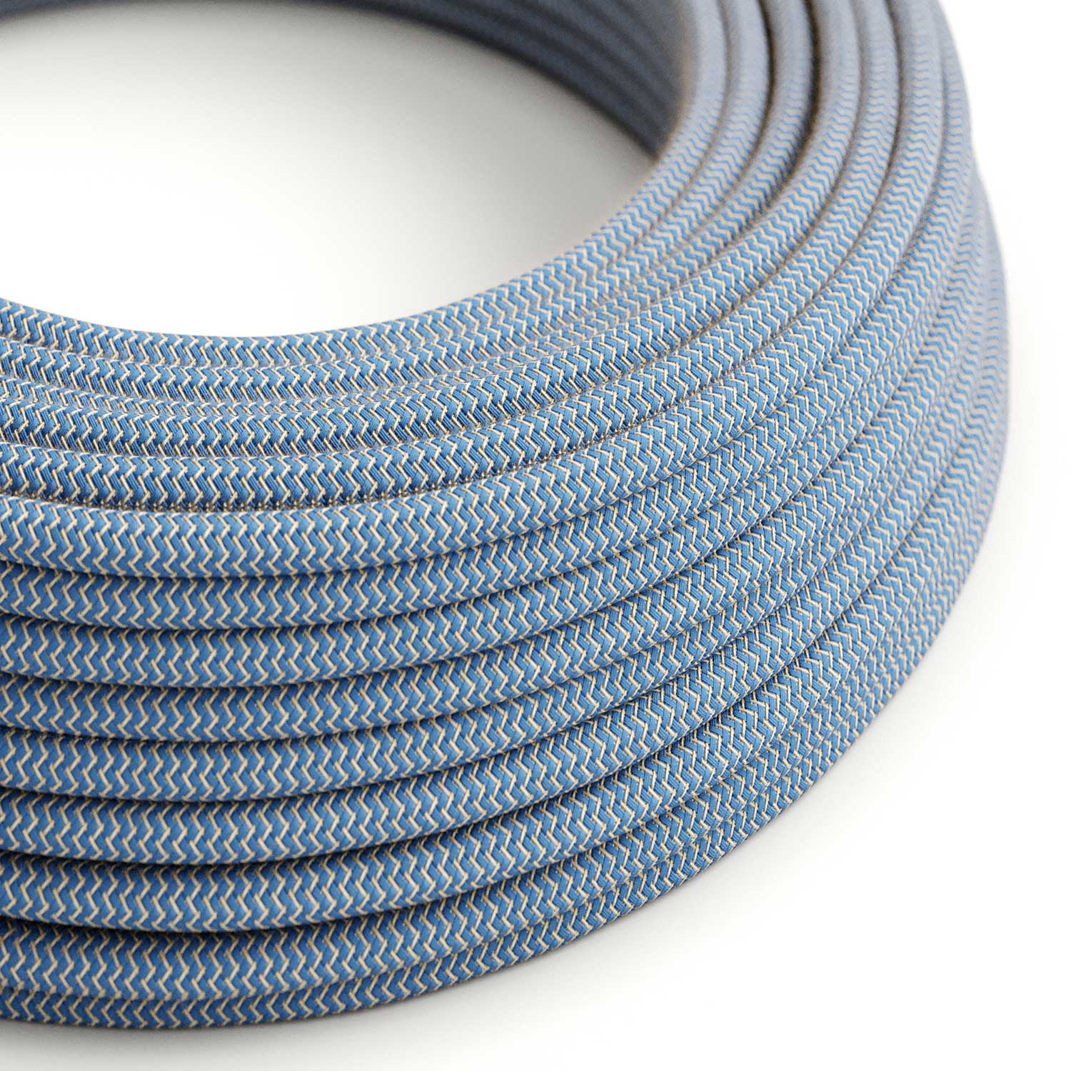 Câble gainé tissu - Chevron naturel & lin bleu RD75 - Homologué UL