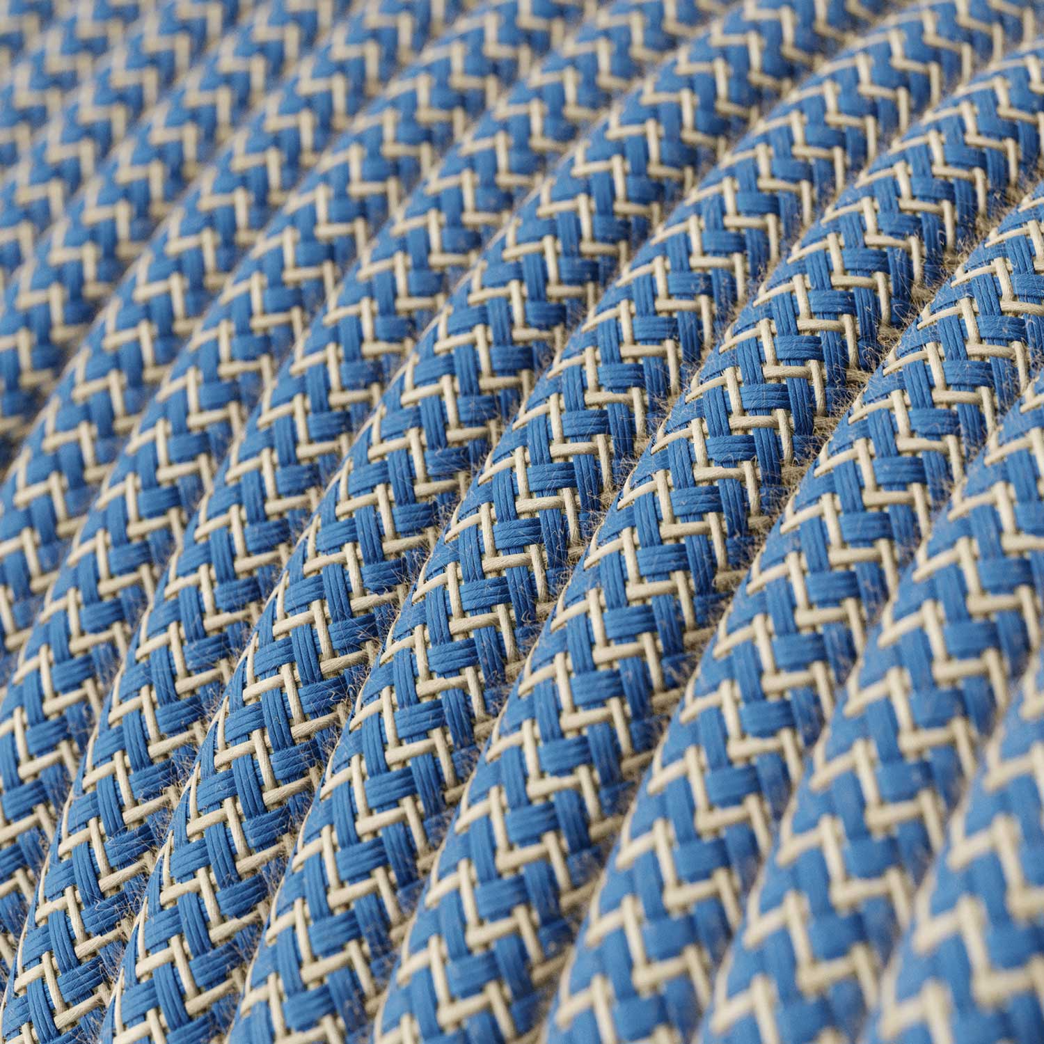 Câble gainé tissu - Chevron naturel & lin bleu RD75 - Homologué UL - Image 2