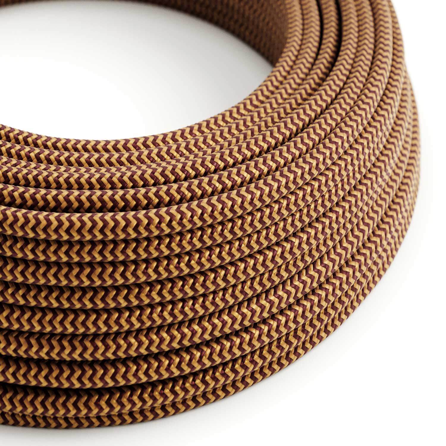 Câble textile pour éclairage Or et Bordeaux ZigZag – L’Original Creative Cables, conçu pour lampes et luminaires – RZ23